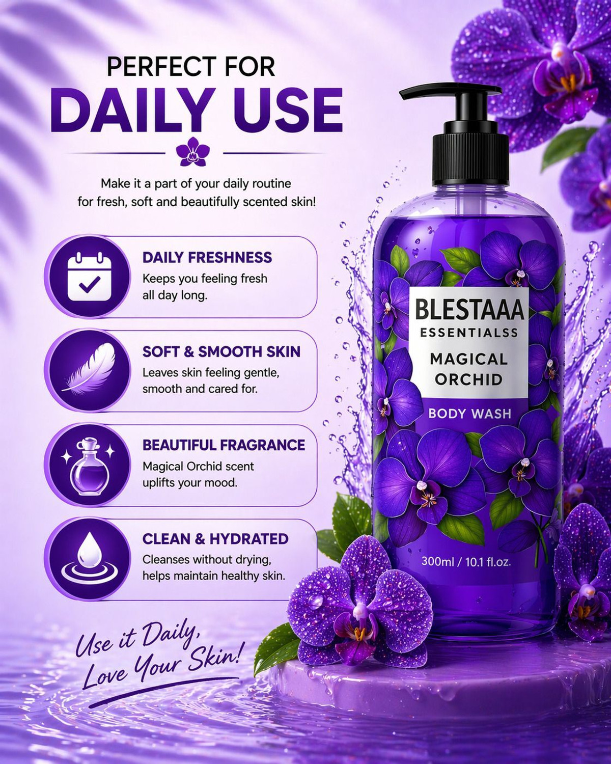 Image of blestaaa essentialss Orchid Body Wash Hydrating & Nourishing Shower Gel | Suitable for All Skin Types