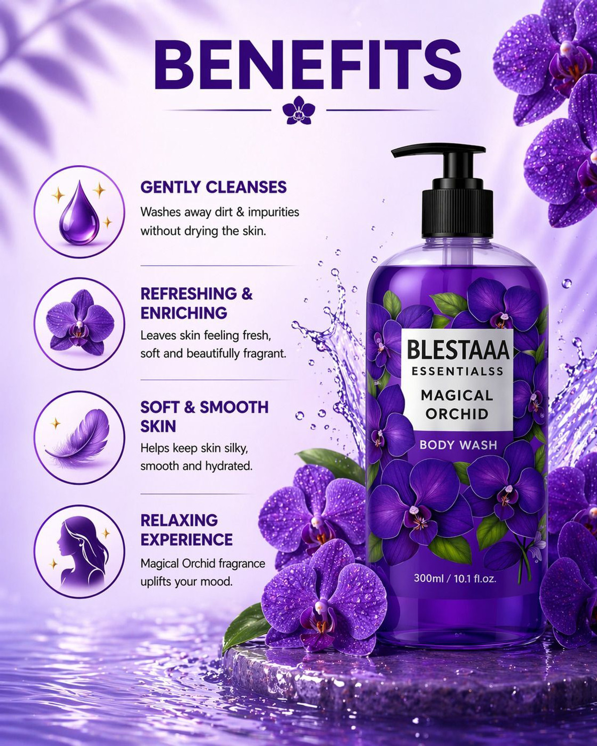 Image of blestaaa essentialss Orchid Body Wash Hydrating & Nourishing Shower Gel | Suitable for All Skin Types