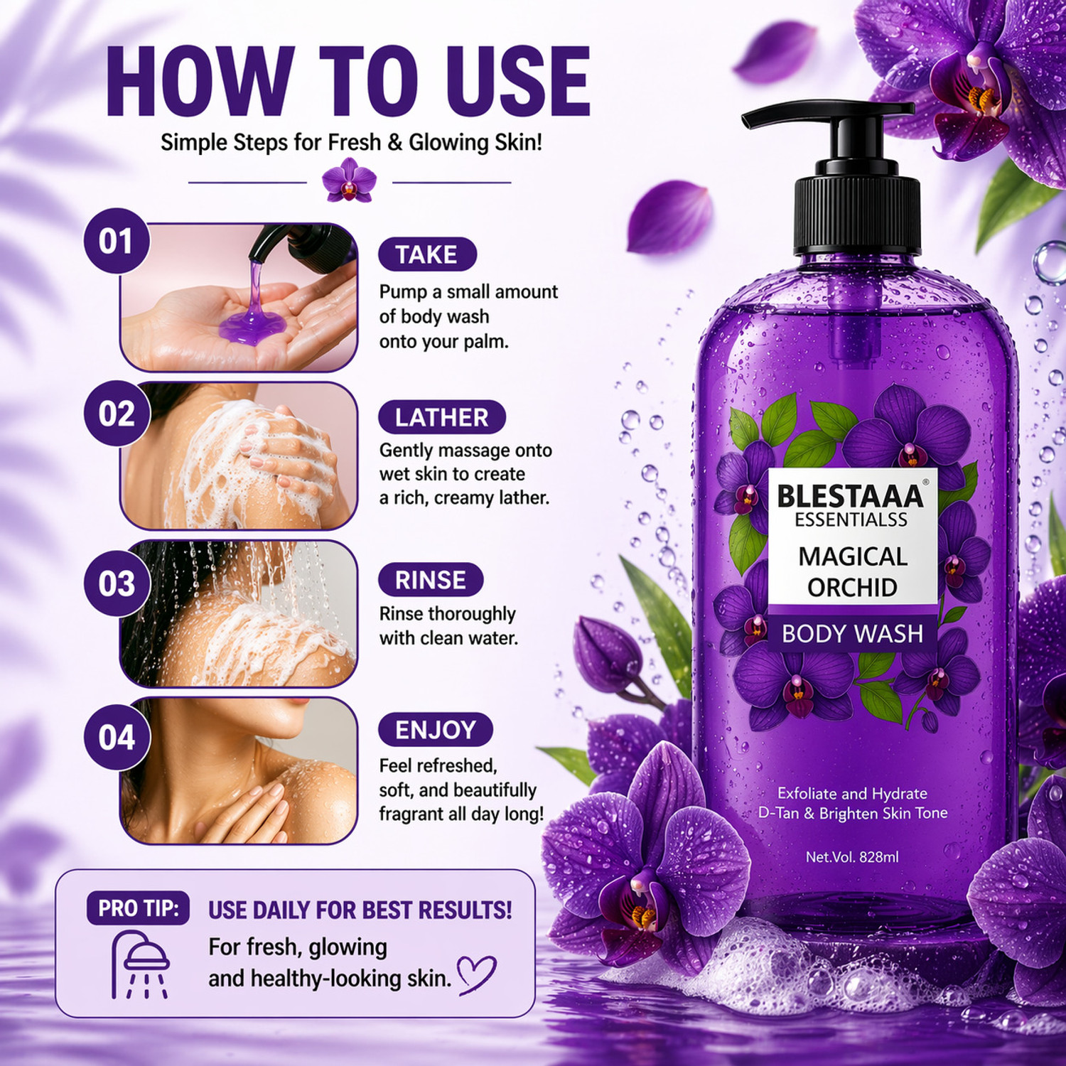 Image of blestaaa essentialss Orchid Body Wash Hydrating & Nourishing Shower Gel | Suitable for All Skin Types