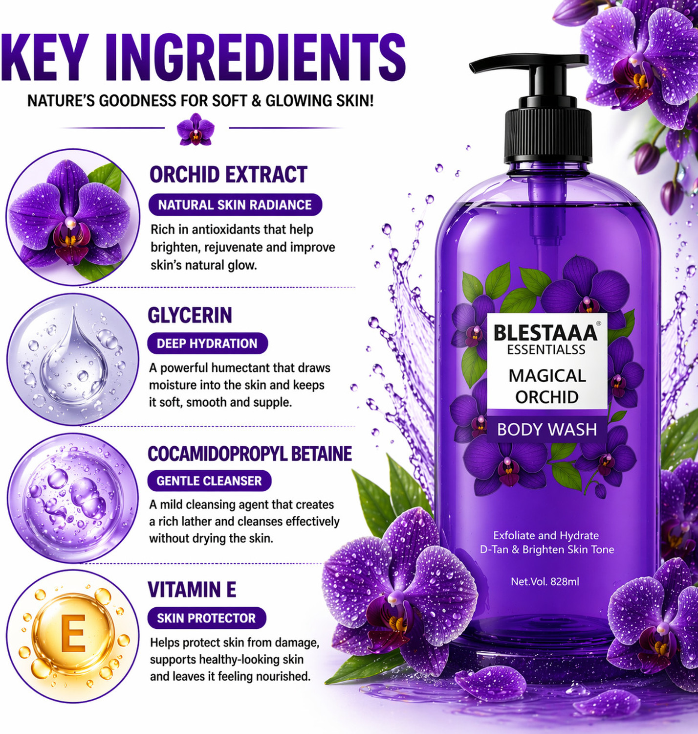 Image of blestaaa essentialss Orchid Body Wash Hydrating & Nourishing Shower Gel | Suitable for All Skin Types