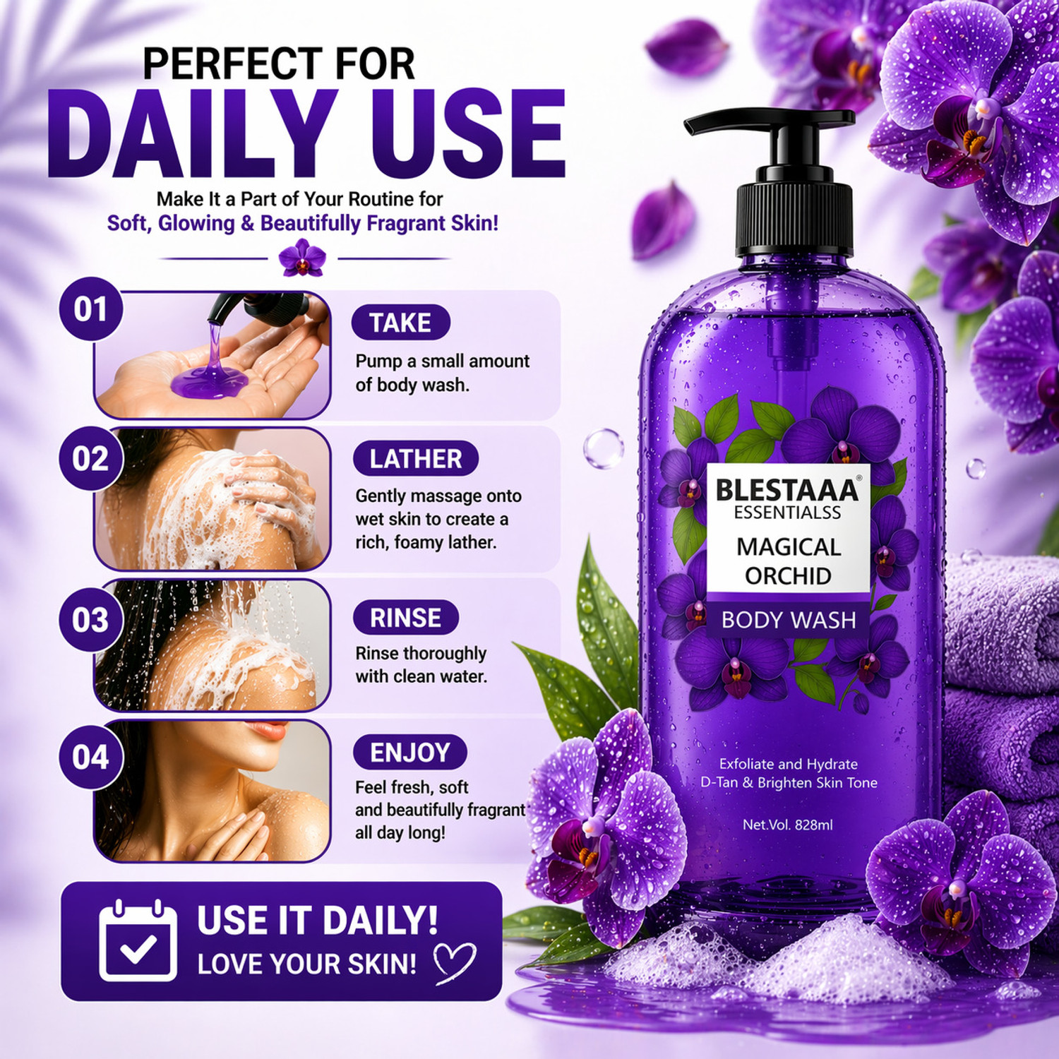 Image of blestaaa essentialss Orchid Body Wash Hydrating & Nourishing Shower Gel | Suitable for All Skin Types