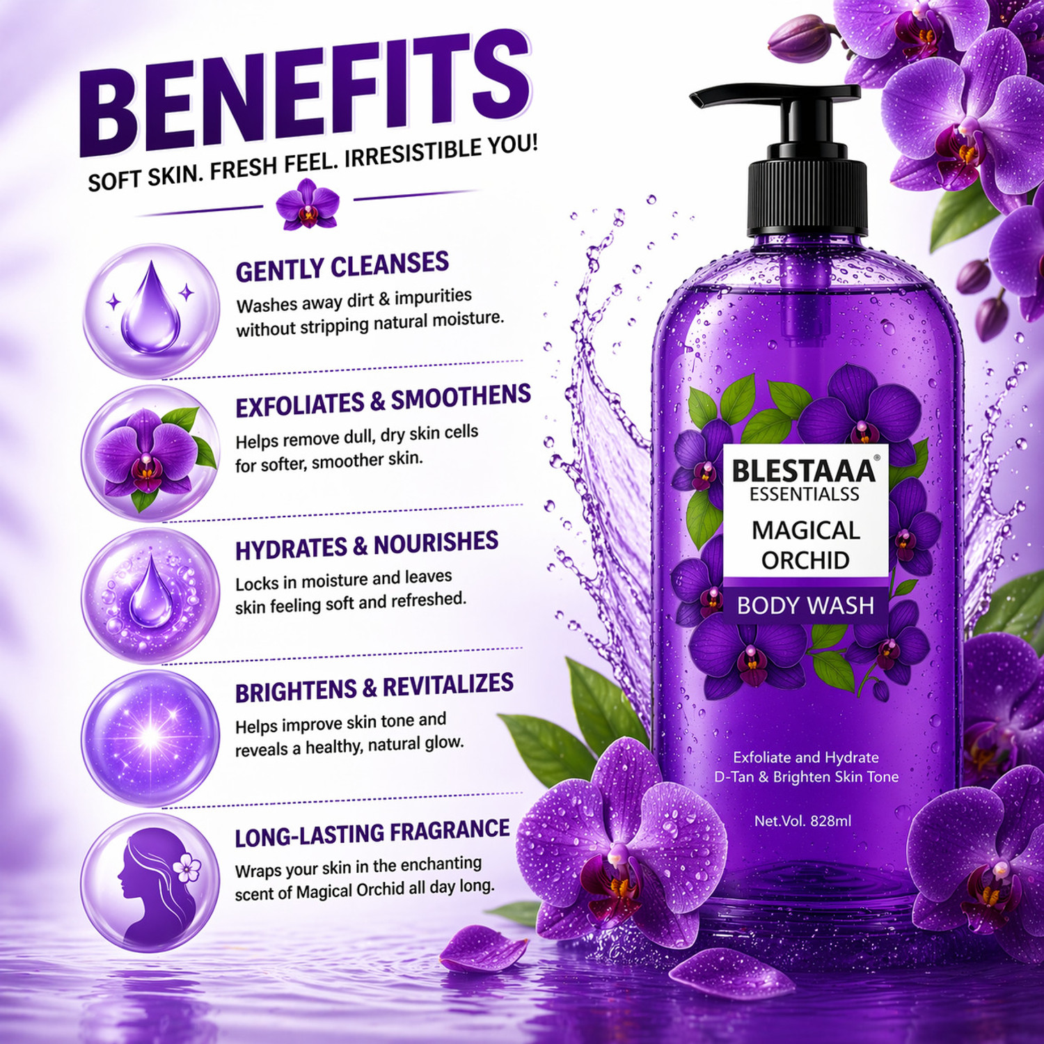 Image of blestaaa essentialss Orchid Body Wash Hydrating & Nourishing Shower Gel | Suitable for All Skin Types