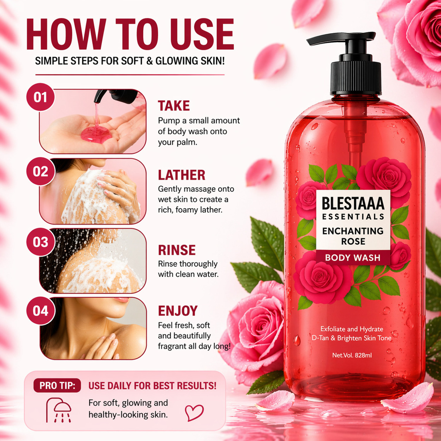 Image of blestaaa essentialss Rose Body Wash for Gentle Cleansing, Nourished Skin & Daily Care Routine