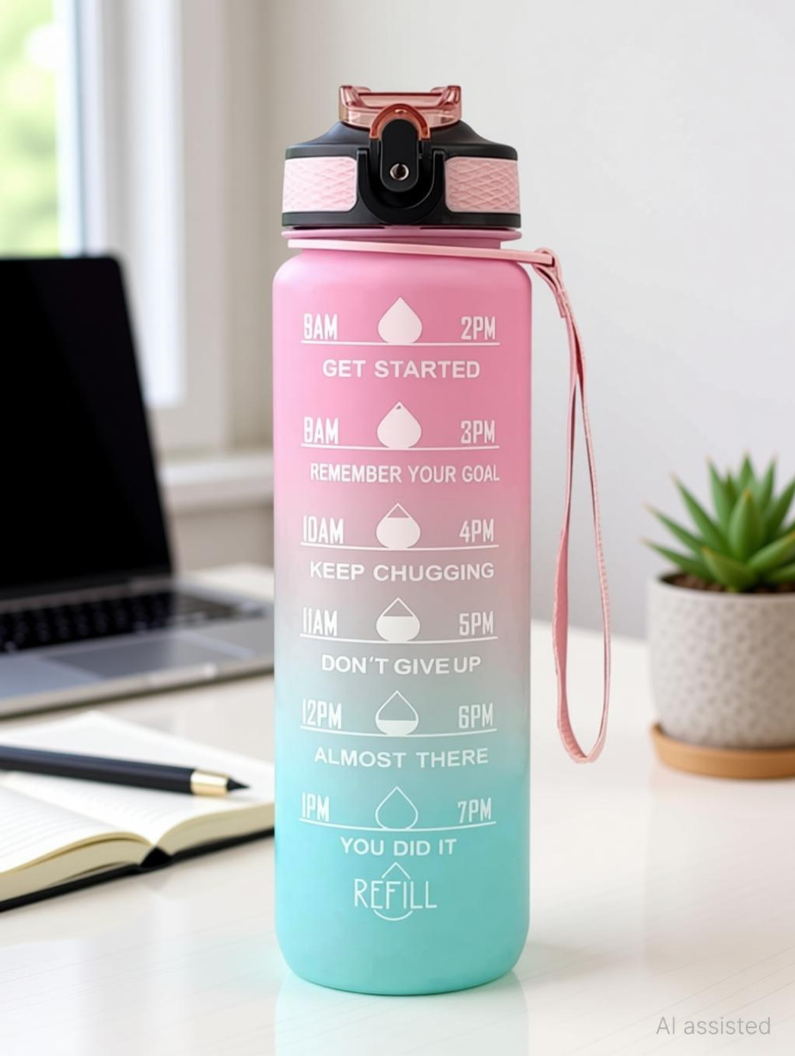Image of SC CREATION Motivational Sipper Bottle with Time Measuring Non Toxic 1 ltr 1000 ml Plastic Bottle