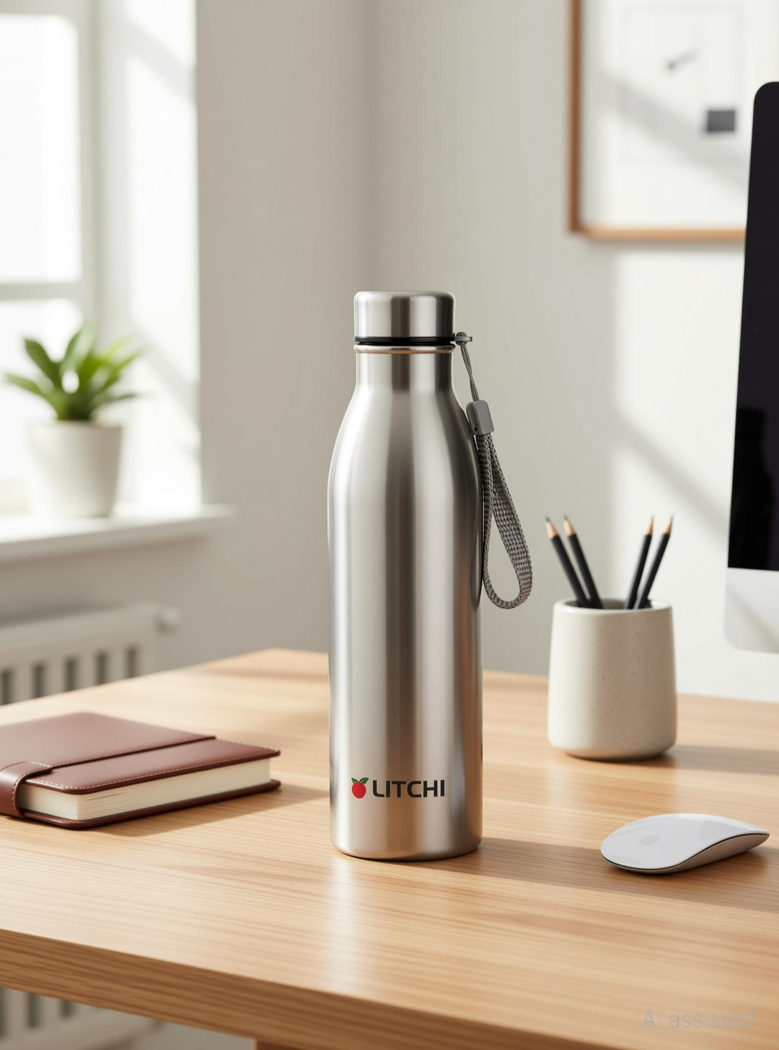 Image of Litchi Silver Premium Stainless Steel 1000ml Leak-Proof Water Bottle 1000 ml Stainless Steel Bottle