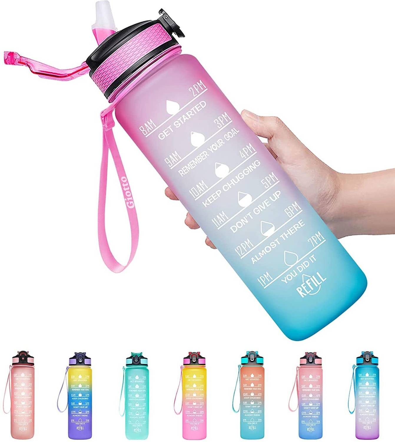 ARYANS Silicone Leakproof Water Bottle With Motivational Time Marker 1000 ml Plastic Bottle