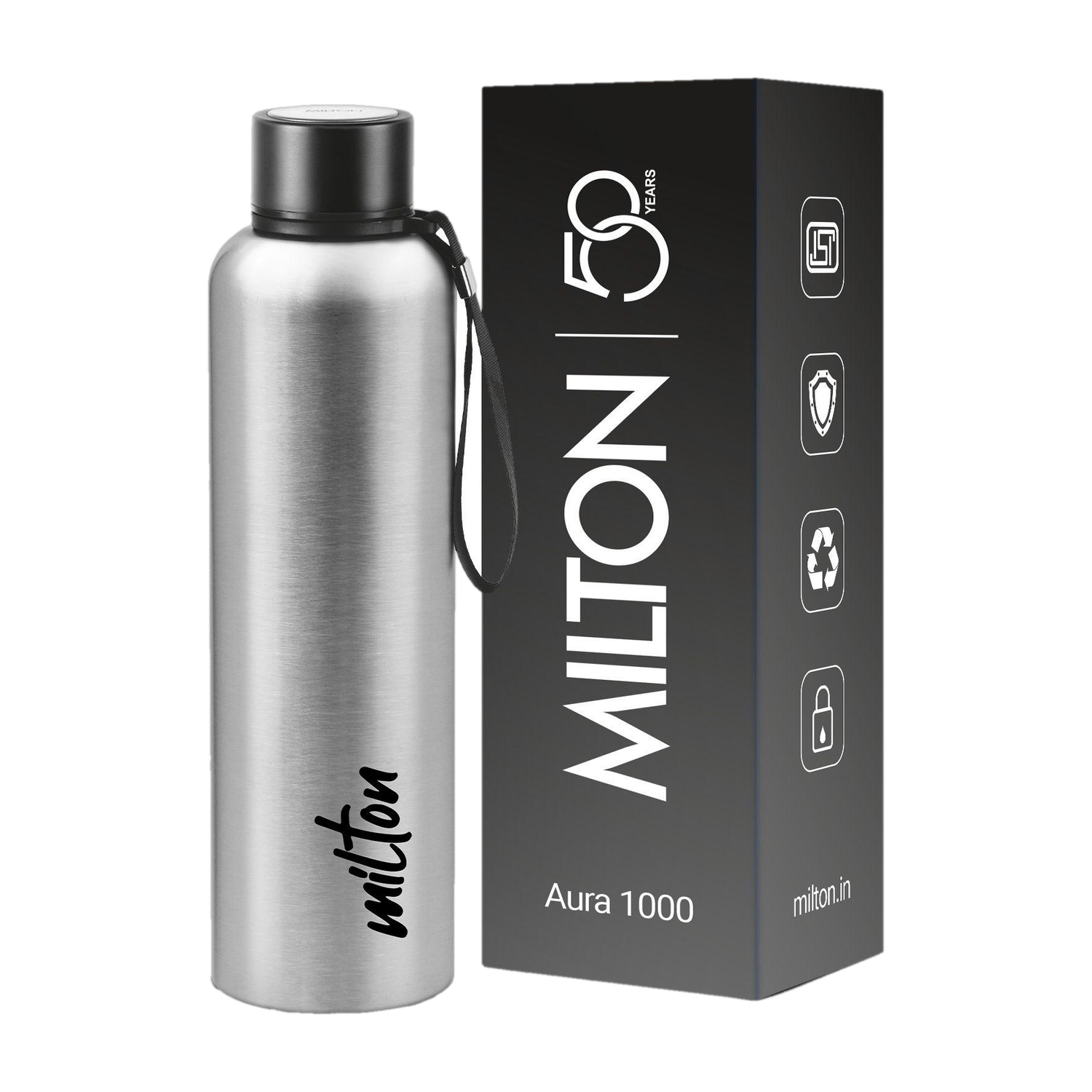 MILTON Aura 1000 Thermosteel Water Bottle, ISI Certified, 24 Hr Hot and Cold 1000 ml Stainless Steel Flask