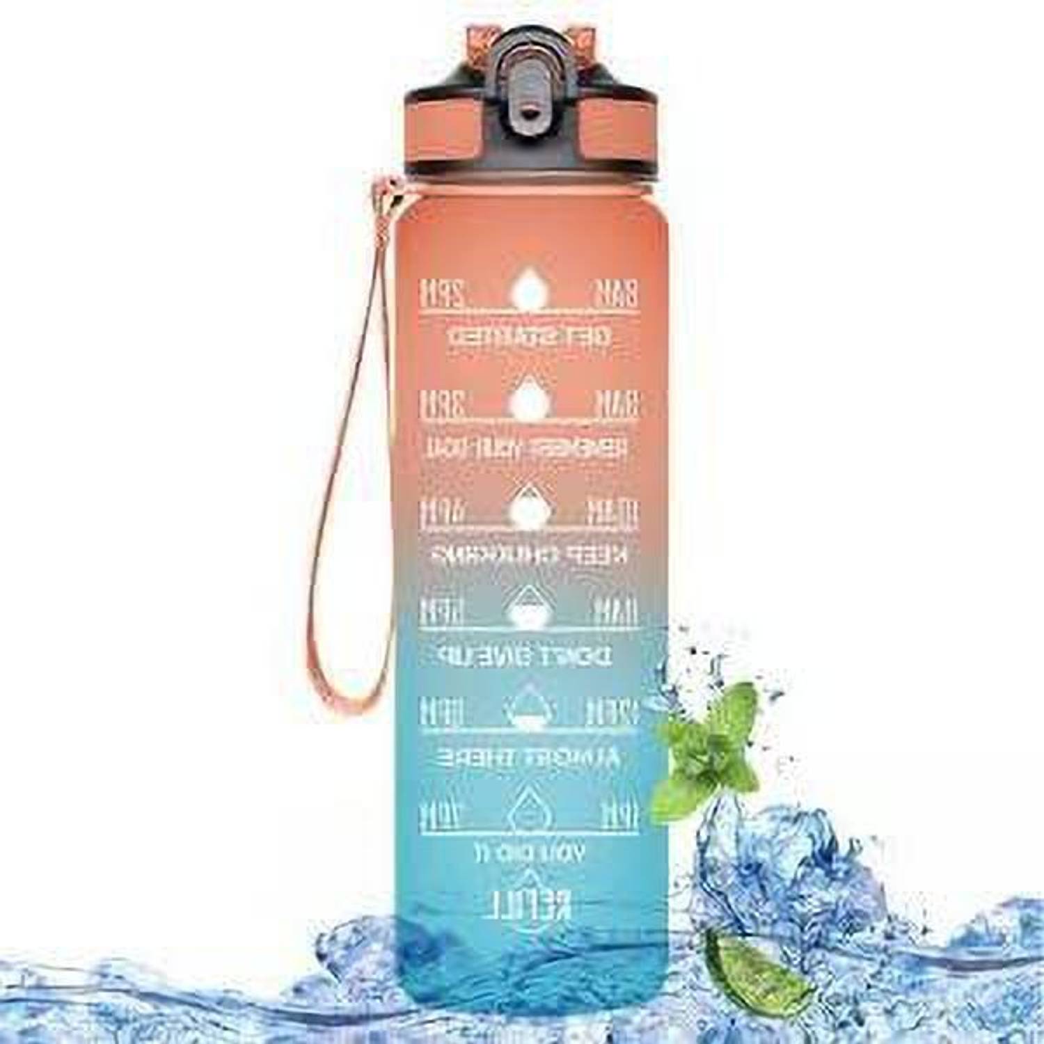 adorro bella Motivational Water Bottle with Straw Reminder Gym Bottles for Men 1000 ml Plastic, Silicone Bottle