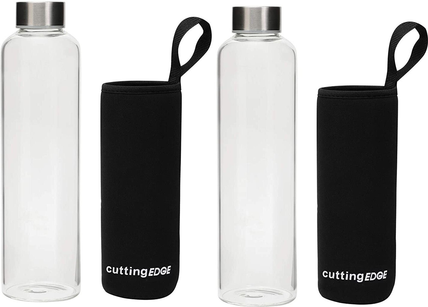 Image of Cutting EDGE Borosilicate Glass Water Bottle with Black Sleeve for School, Home, Office, Travel 1000 ml Glass Bottle
