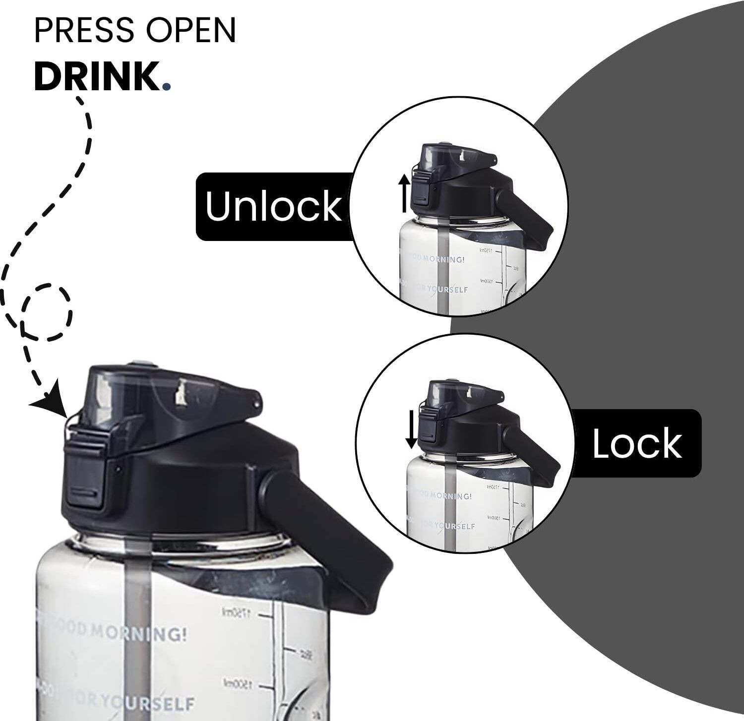 Image of Flipkart SmartBuy Motivational Gym Water Bottle with Straw & Time Marker, Leakproof BPA Free 2000 ml Plastic Bottle