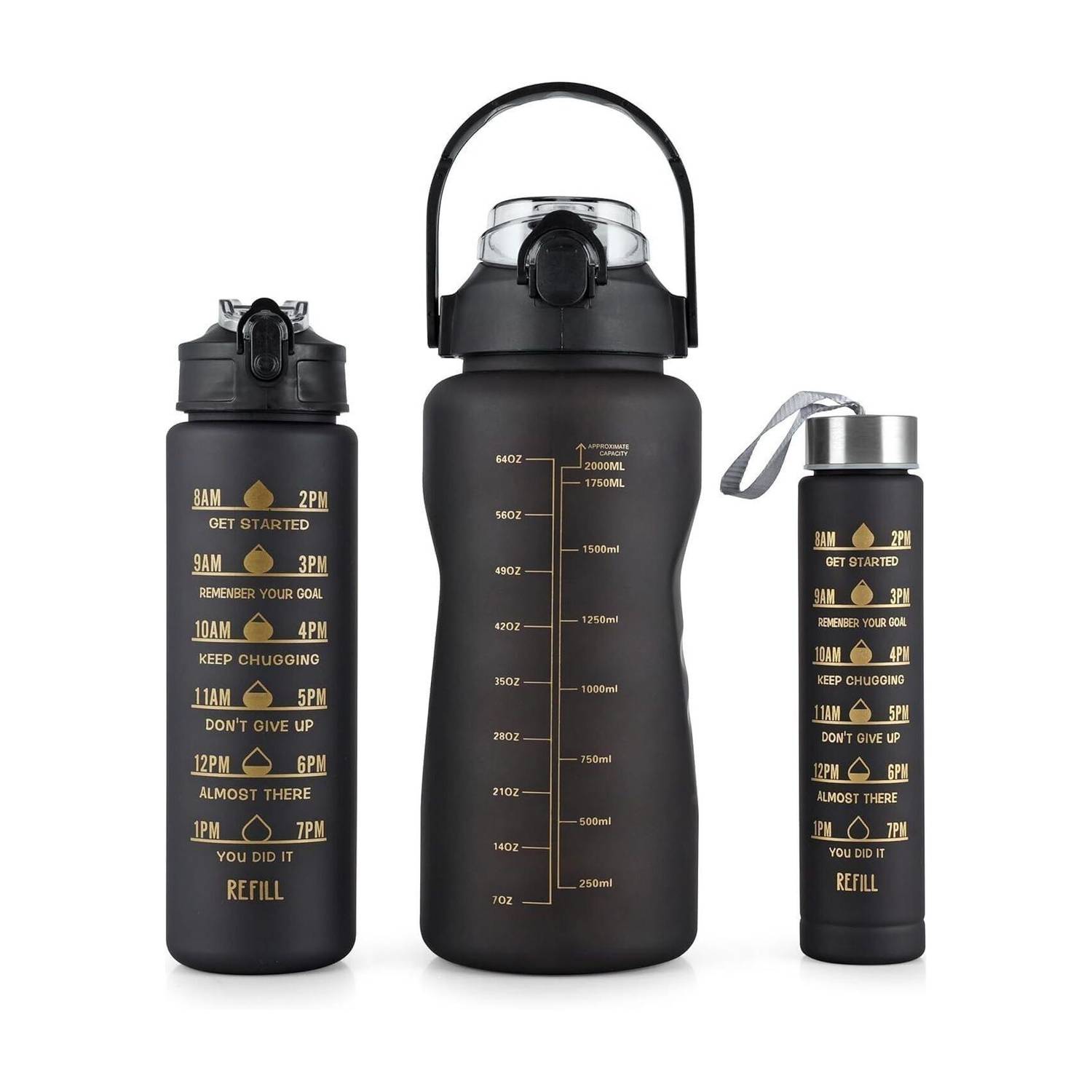 ADC ENTERPRISES Sports Hydration Bottle Set (3 Sizes) – Leak-Proof BPA-Free 2000 ml Plastic Shaker