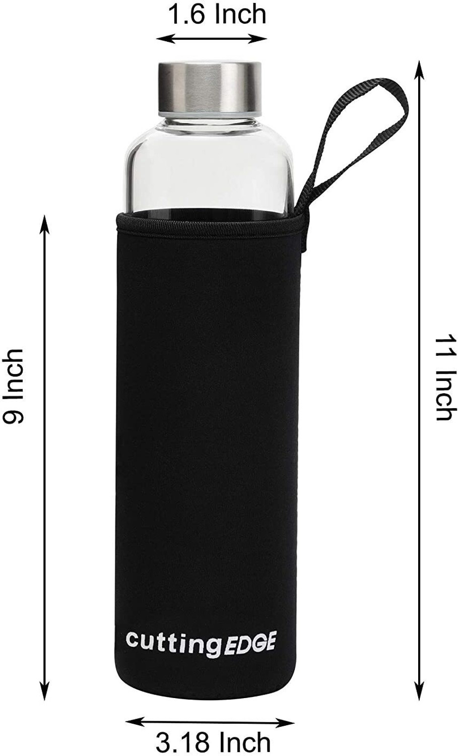 Image of Cutting EDGE Borosilicate Glass Water Bottle with Black Sleeve for School, Home, Office, Travel 1000 ml Glass Bottle