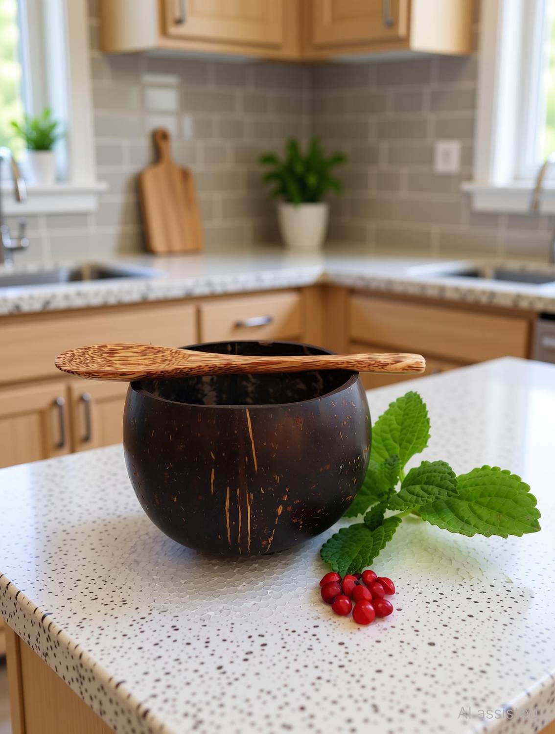 Beetroots Wooden Cereal Bowl Eco-friendly, sustainable Coconut Shell bowl with spoon