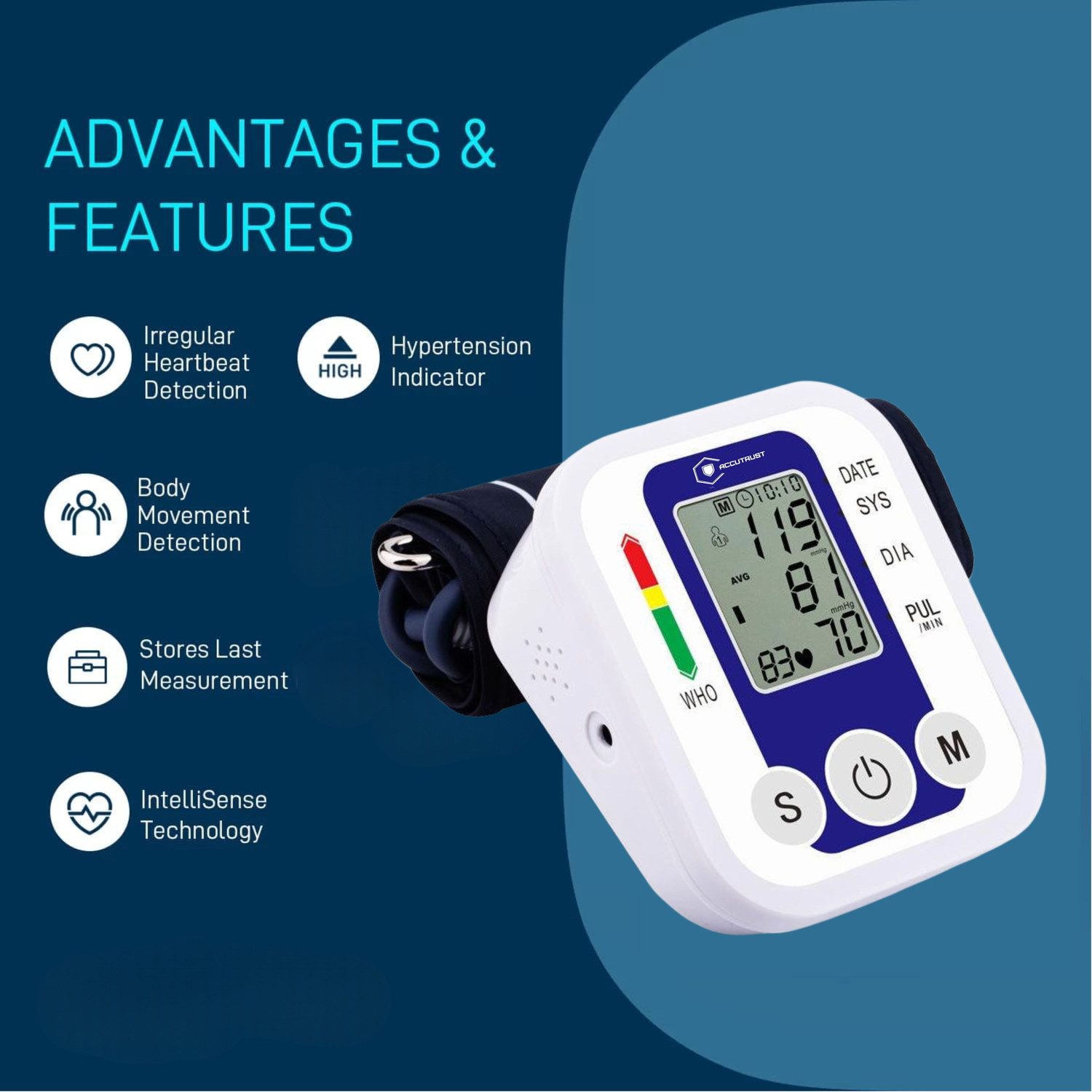Image of Accutrust KK-2 (BP) Digital Blood Pressure Monitor for Home Use | Automatic Upper Arm BP Machine Bp Monitor