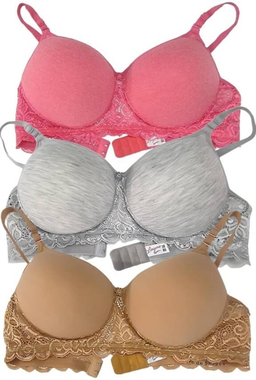 FK FASHION Women's Cotton Padded Laces Full Coverage Bra with Adjustable Straps Pack of 3 Women T-Shirt Lightly Padded Bra