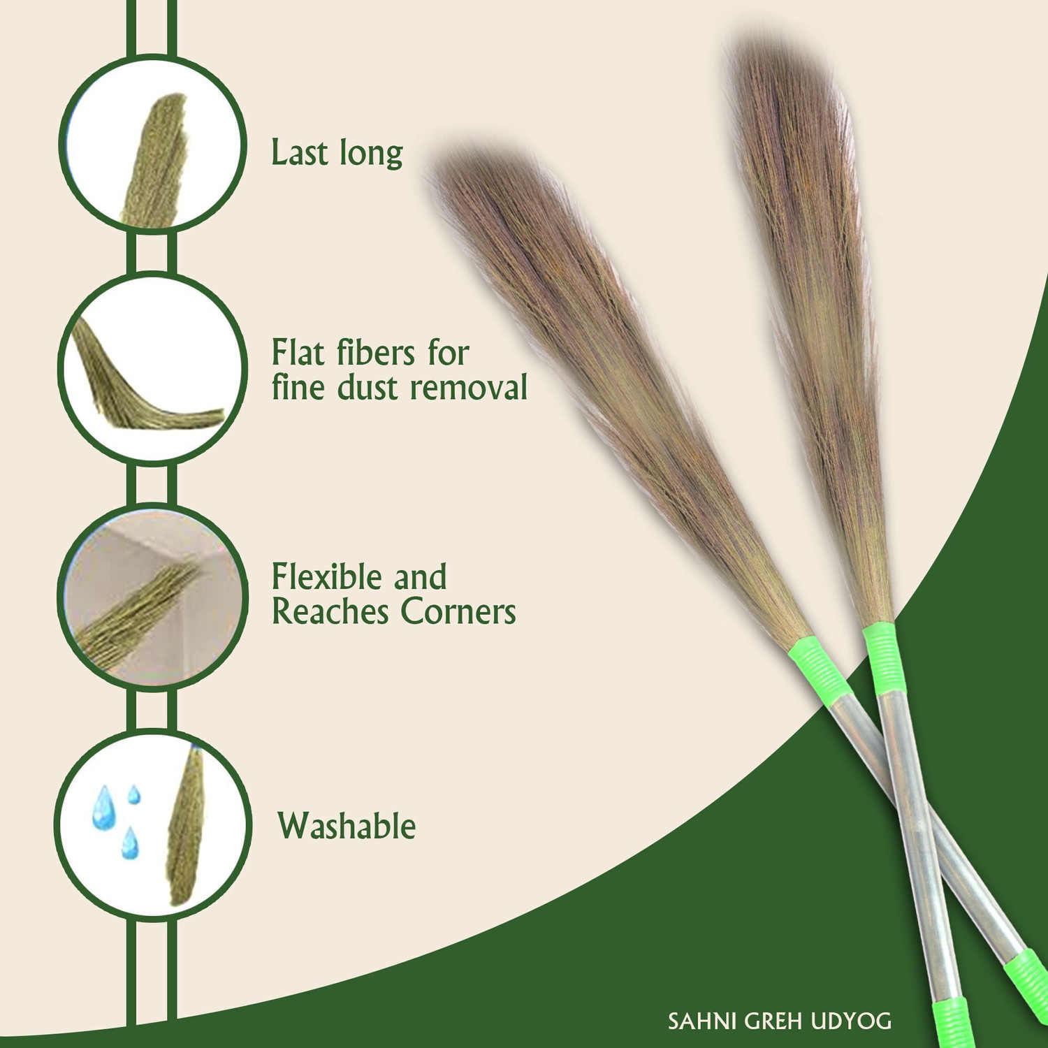 Image of TheKraftCart Floor Broom with Soft No Dust Grass with Plastic Handle Phool Jhadu for Home Grass Dry Broom