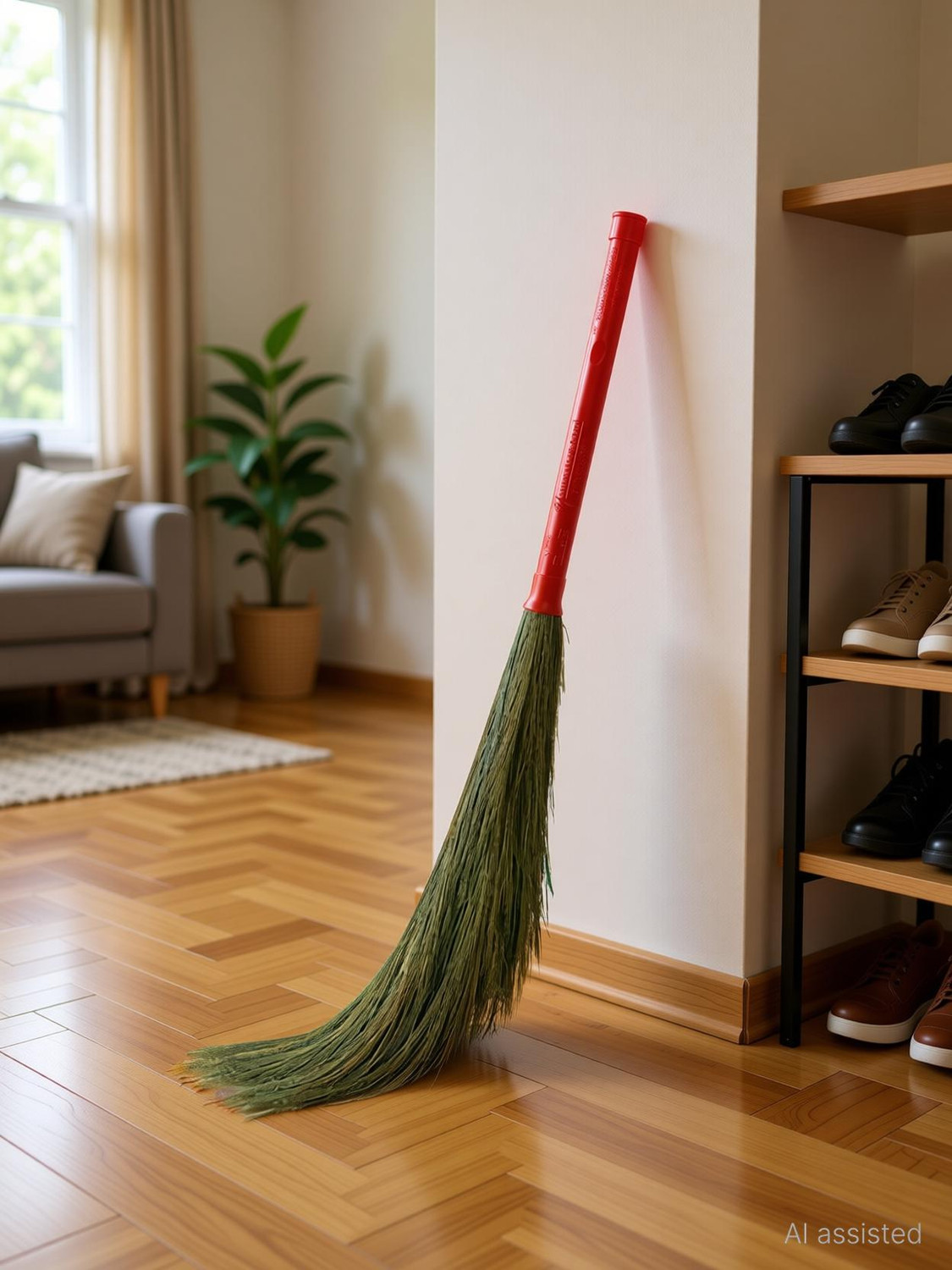 Image of kiran Floor Broom with Soft No Dust Grass with Plastic Handle Phool Jhadu for Home Grass Dry Broom