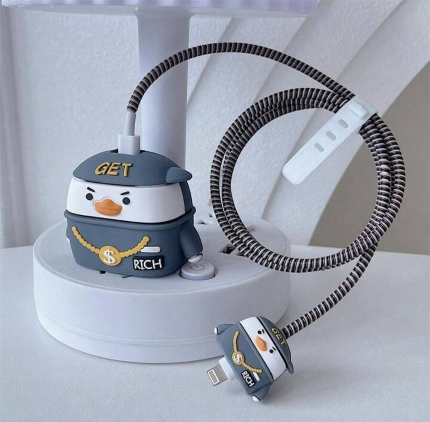 BeeNex Charger Cover for iPhone 18-20W Charger, Cute 3D Cartoon Design Penguin, Spiral Cable Protector