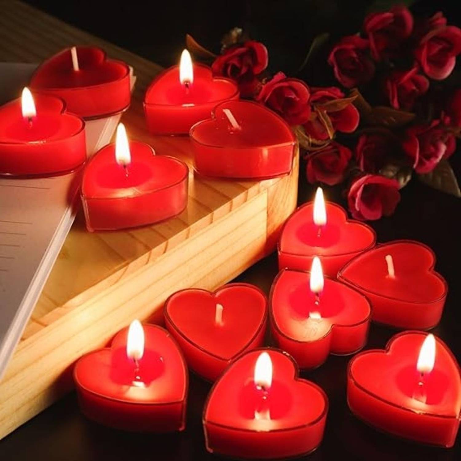 Calado Wax Scented Red Heart Shape Love Tealight Candles, smokeless, dripless Candle