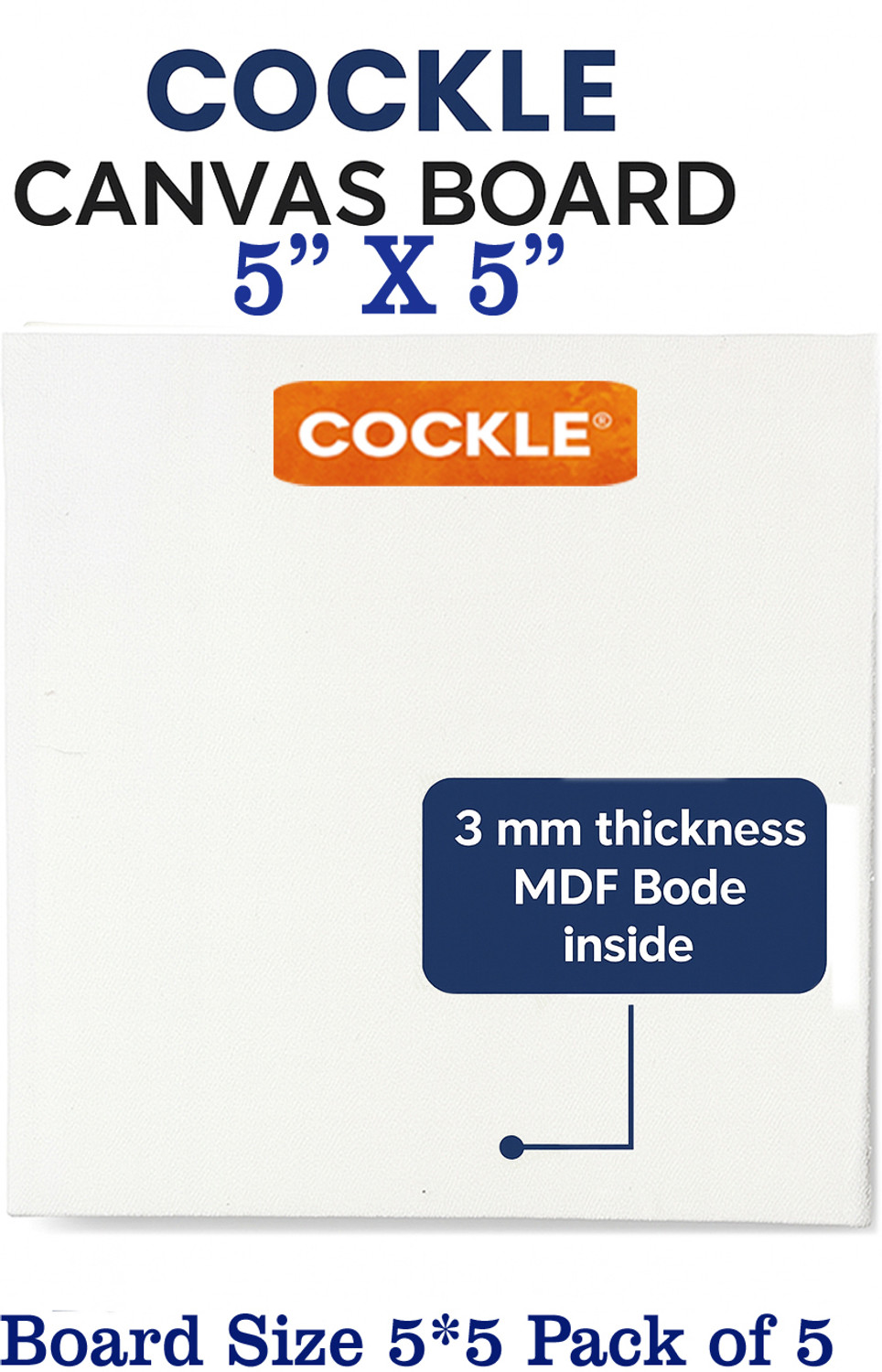 Image of Cockle Canvas Board for Painting 5x5 Inch Pack of 5 Cotton Fine Grain Board Canvas (Set of 5)