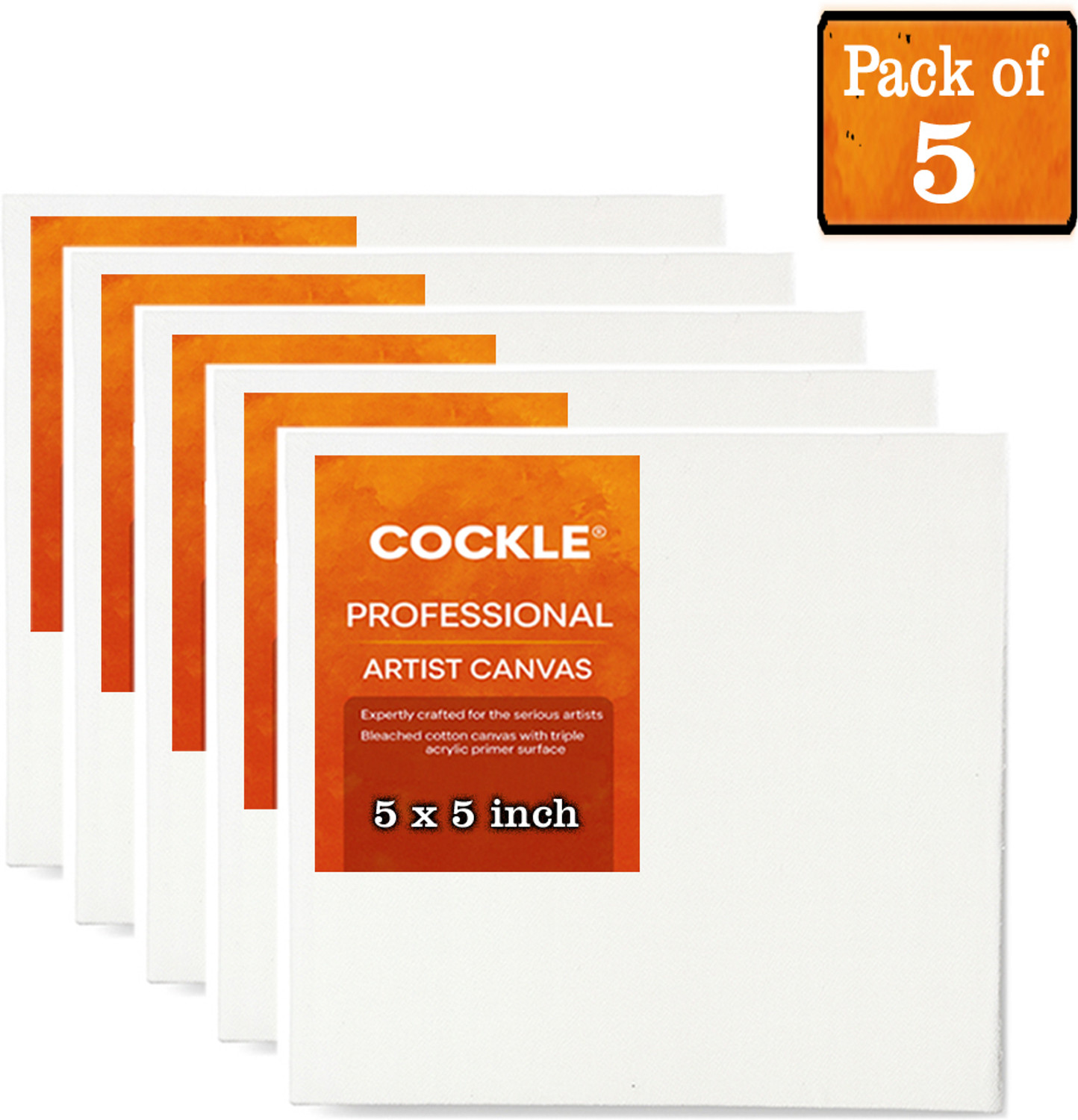 Image of Cockle Canvas Board for Painting 5x5 Inch Pack of 5 Cotton Fine Grain Board Canvas (Set of 5)