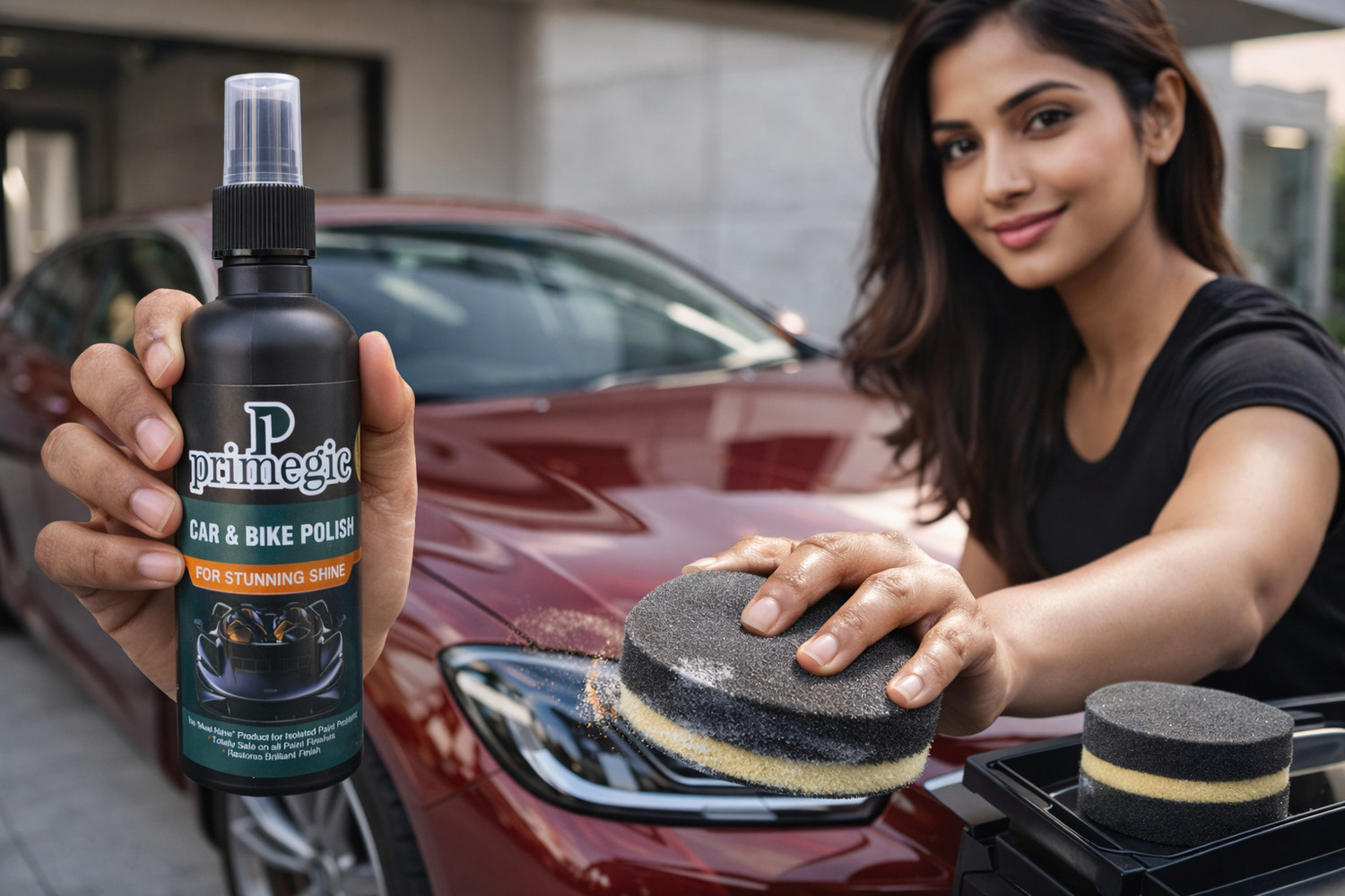 Image of PRIMEGIC Liquid Car Polish for Chrome Accent, Bumper, Dashboard, Exterior, Tyres, Leather, Metal Parts, Windscreen