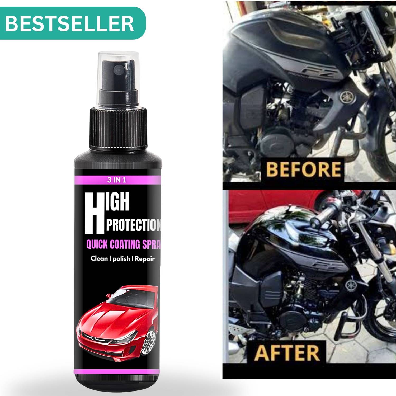 BUBBLEX Liquid Car Polish for Windscreen, Bumper, Chrome Accent, Dashboard, Exterior, Leather, Metal Parts, Tyres