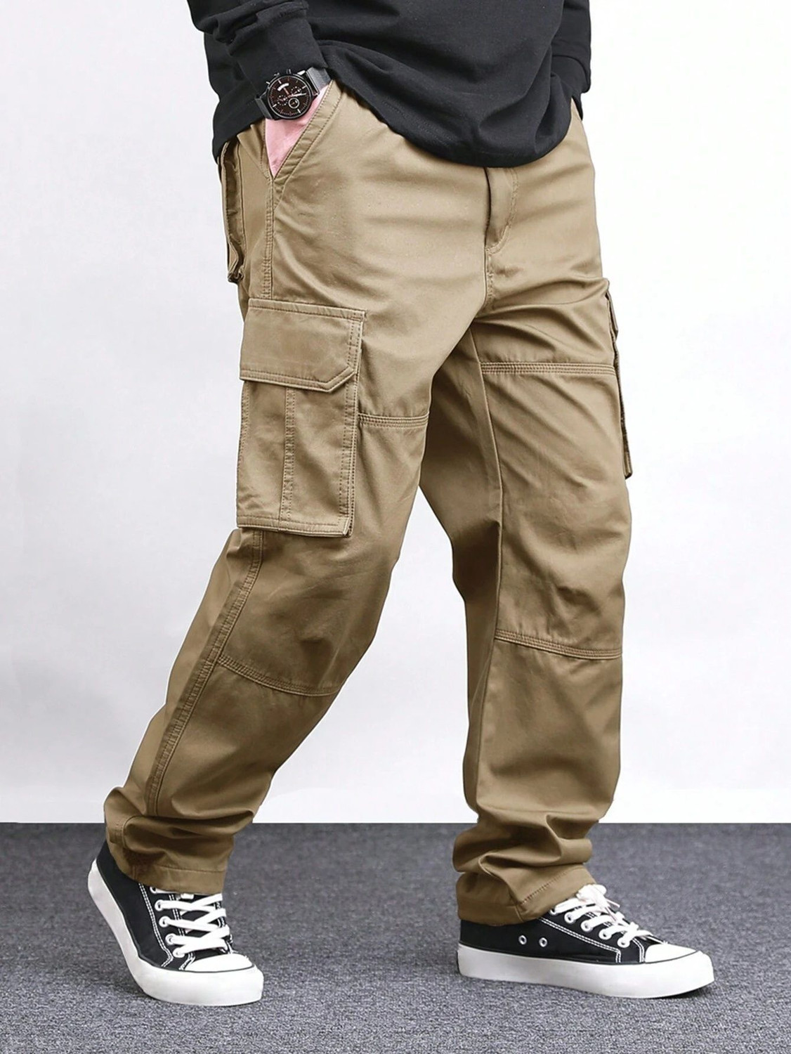 Image of COMBRAIDED Relaxed Men Khaki Trousers