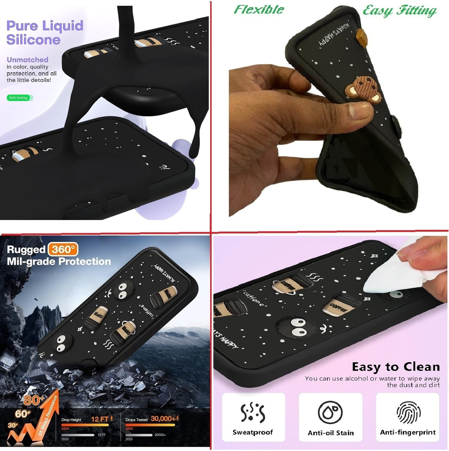 Image of BINTAGE Back Cover for IQOO l2202 old / Neo 6 5G | Smile Taddy |3D Ball Bear |Milk cake |Coffee Case