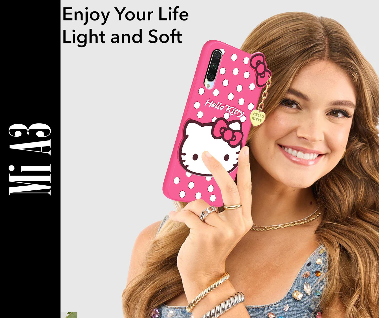 Image of CASEHYP Back Cover for Mi A3 | Girlish Silicone Hello kitty Case Cover (Pink, Flexible, Silicon, Pack of: 1)