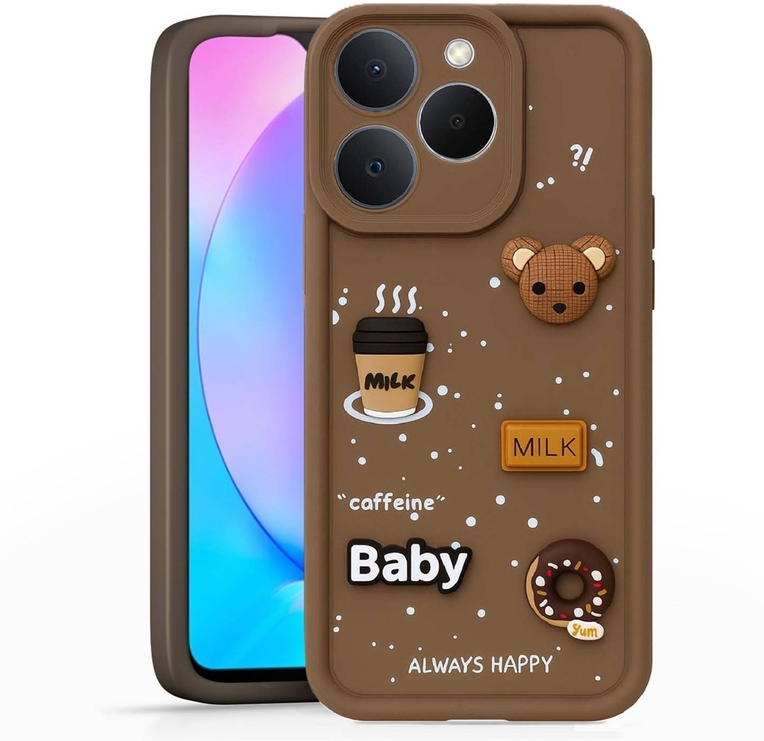 BINTAGE Back Cover for Realme Narzo 90 5G | Smile Taddy |3D Ball Bear |Milk cake |Coffee Case