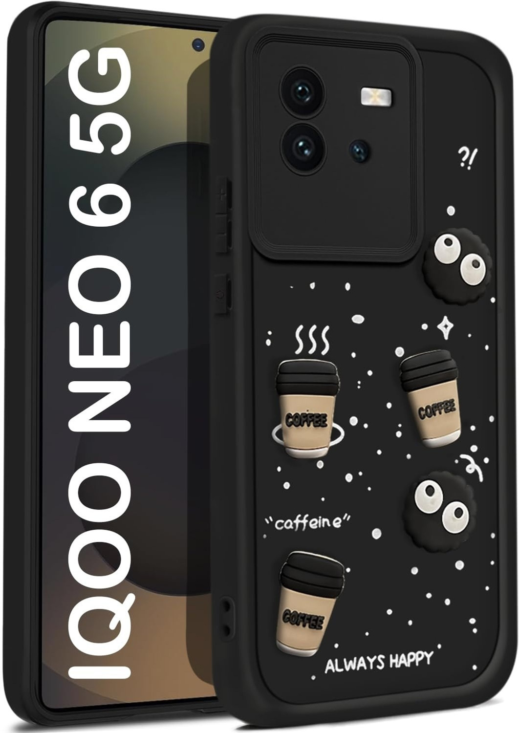 Image of BINTAGE Back Cover for IQOO l2202 old / Neo 6 5G | Smile Taddy |3D Ball Bear |Milk cake |Coffee Case