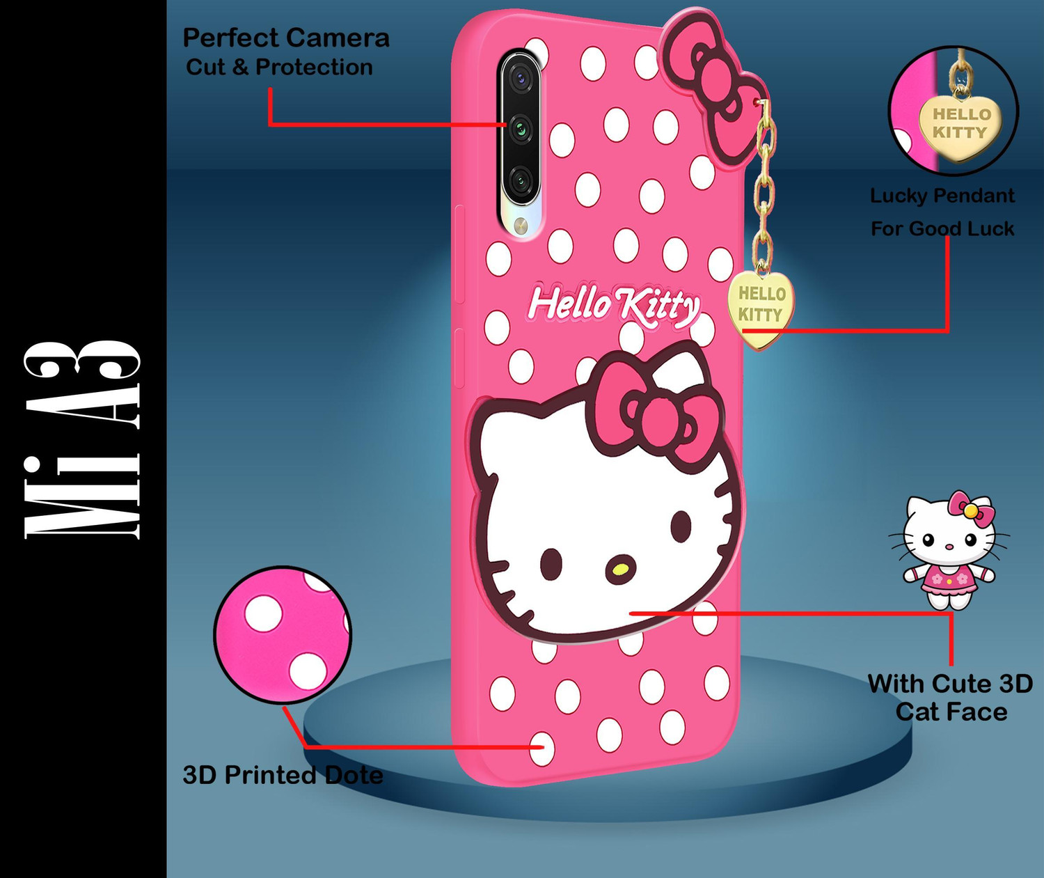 Image of CASEHYP Back Cover for Mi A3 | Girlish Silicone Hello kitty Case Cover (Pink, Flexible, Silicon, Pack of: 1)