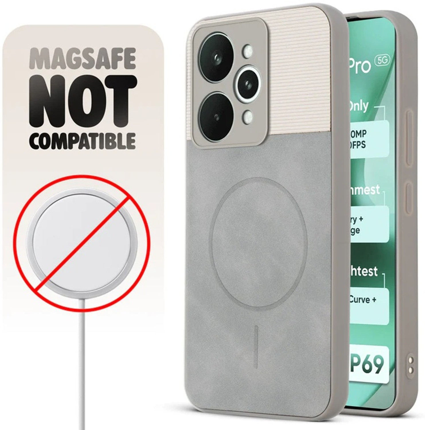 Image of Binatge Back Cover for Realme 15 5G | MagSafe Design Hard Case |Soft Border Dual PU Leather