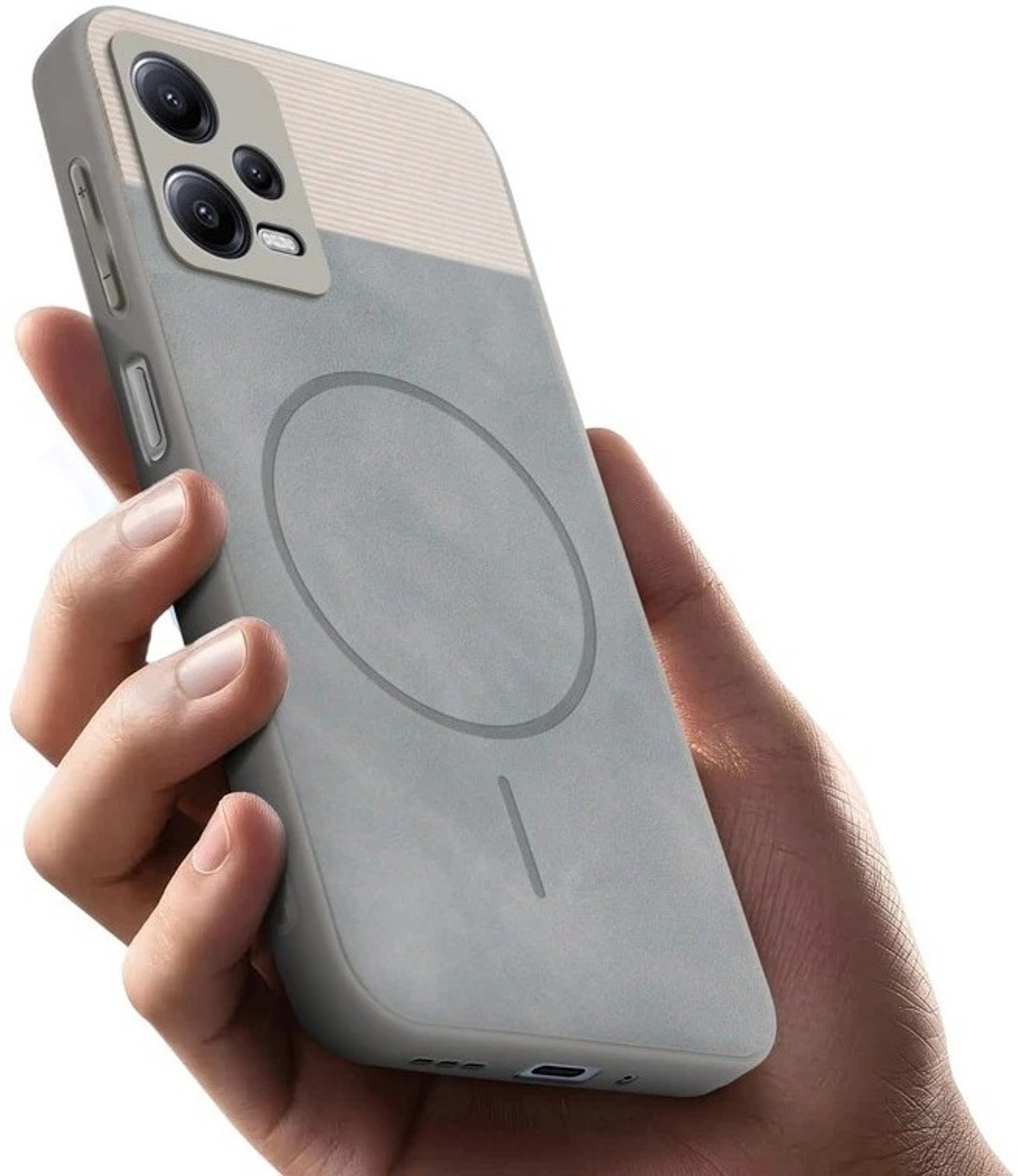 Image of BINTAGE Back Cover for MI Redmi Note 12Pro 5G | Dual-Leather Mac Safe Design Case | Soft Finish (Grey, Matte Finish, Plastic, Pack of: 1)