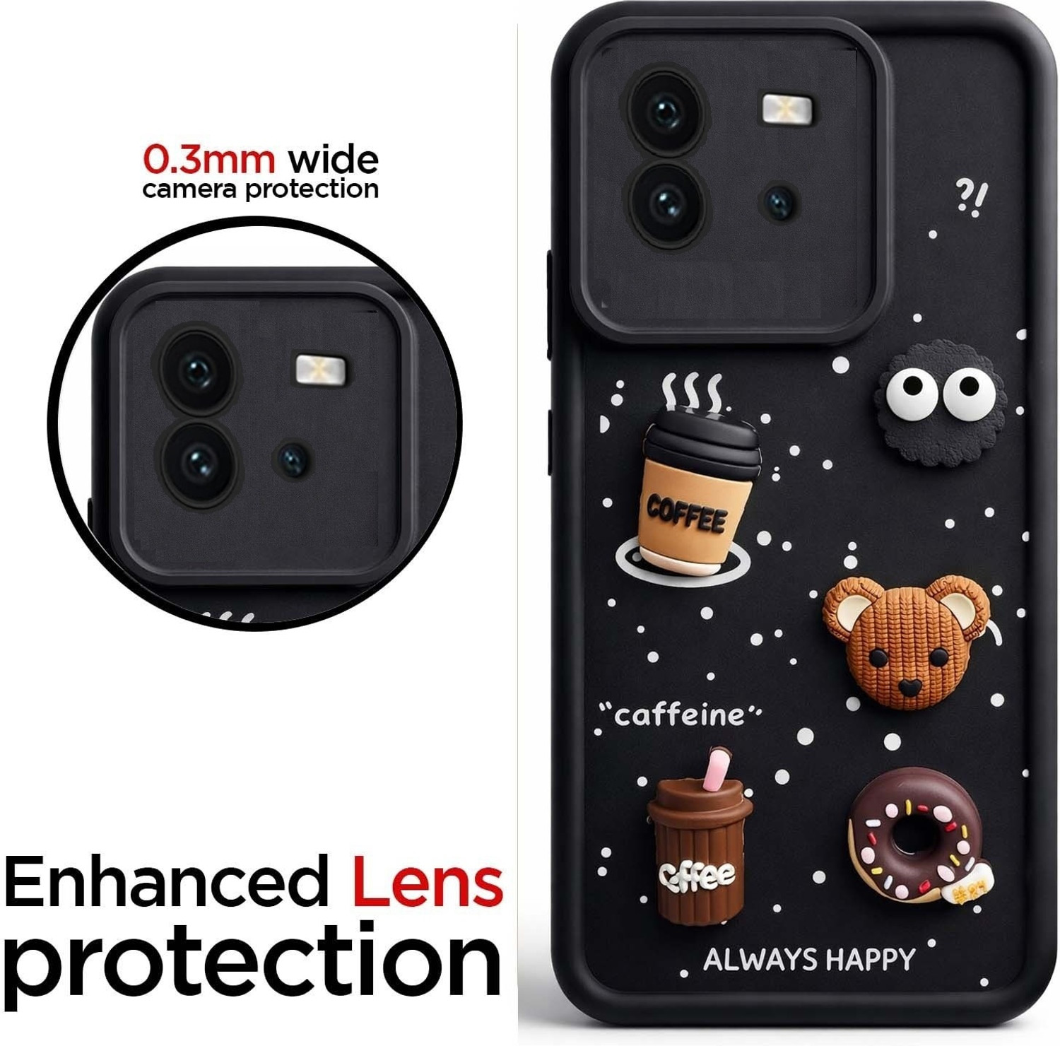 Image of BINTAGE Back Cover for IQOO l2202 old / Neo 6 5G | Smile Taddy |3D Ball Bear |Milk cake |Coffee Case