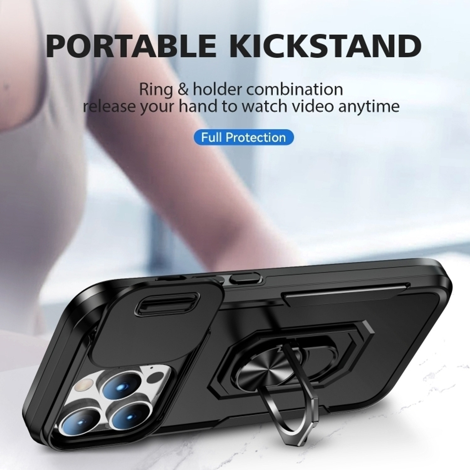 Image of ShieldTech Back Cover for iPhone 15 Pro, with Sliding Camera Shield Cover & Ring Stand Mobile Phone Case