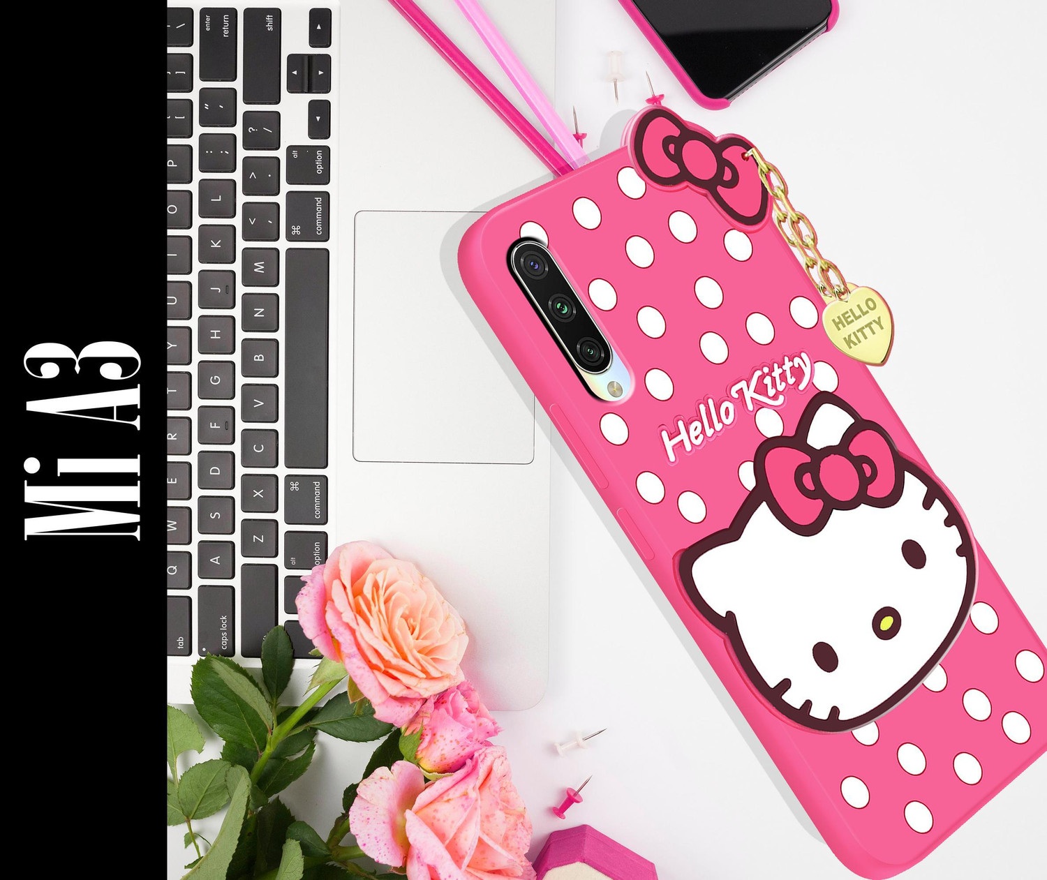 Image of CASEHYP Back Cover for Mi A3 | Girlish Silicone Hello kitty Case Cover (Pink, Flexible, Silicon, Pack of: 1)