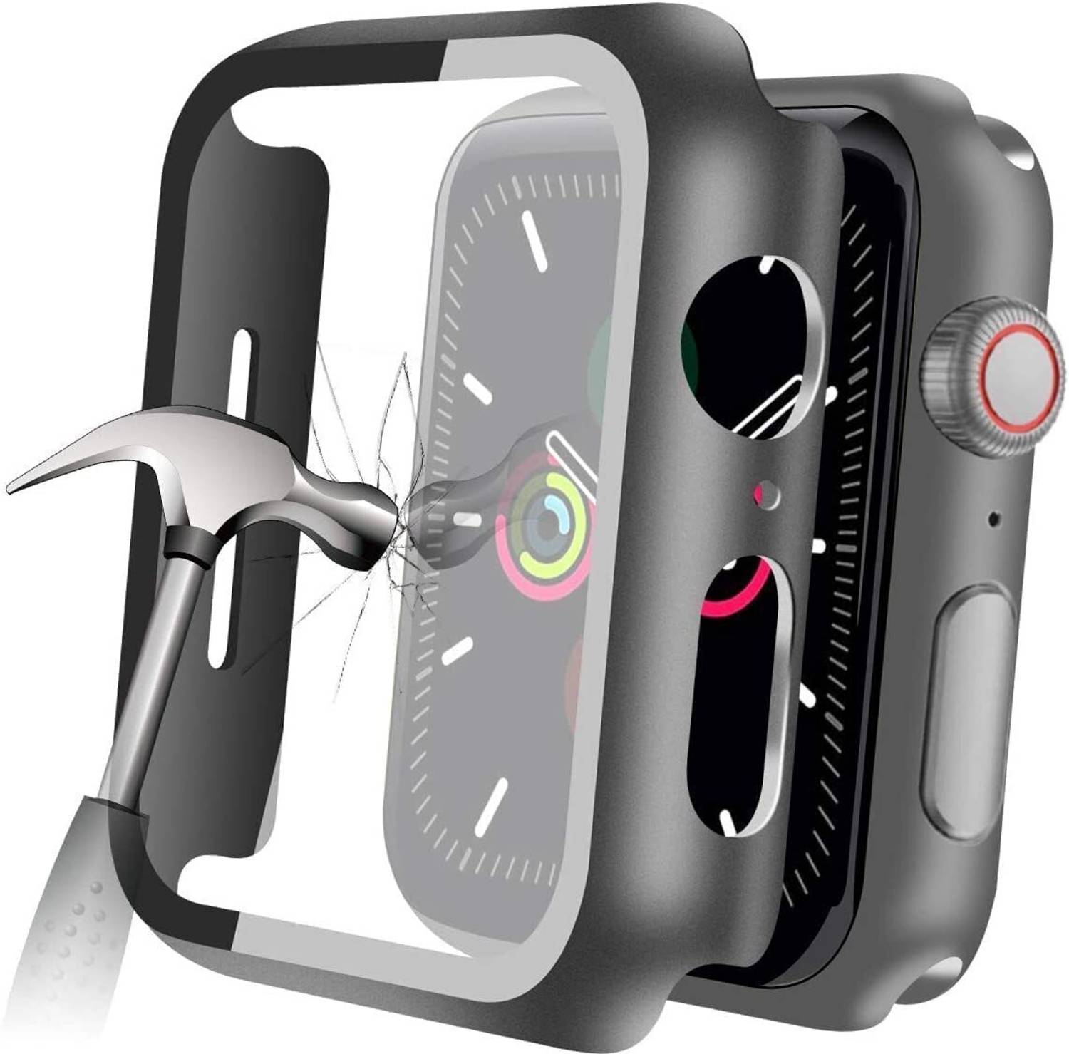 Aenoko Front and Back Tempered Glass for iWatch 40mm Cover Scratches-Resistant Hard PC Case with Built-in Tempered Glass Compatible for Apple Watch 40mm, Full Coverage Case Cover for iWatch Series 6/SE/5/4 (BLACK)