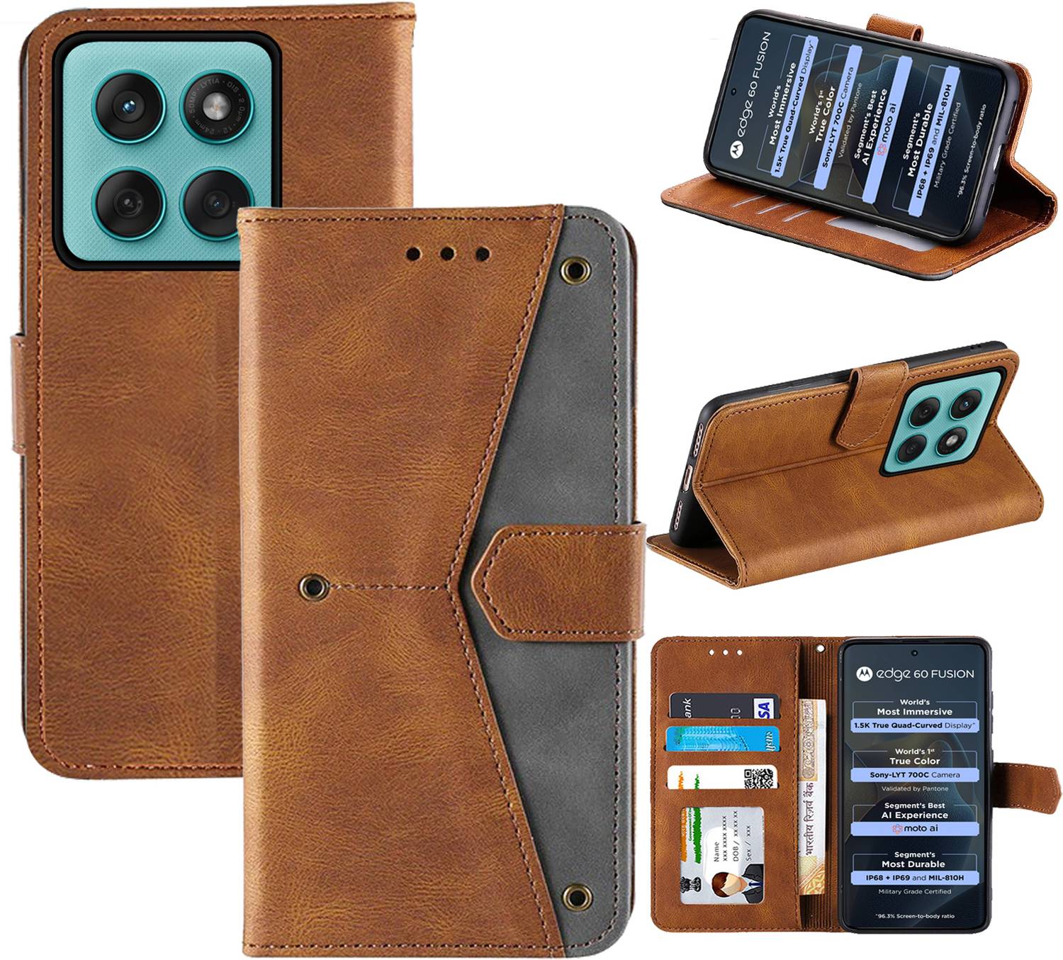 SEAHAI Cover per Motorola Edge 60 Fusion/Edge 60 5G, Ultra Sottile Custodia Premium PU Pelle Portafoglio con Kickstand/Slot per Schede, Antiurto Flip Cover Libro - Rosso