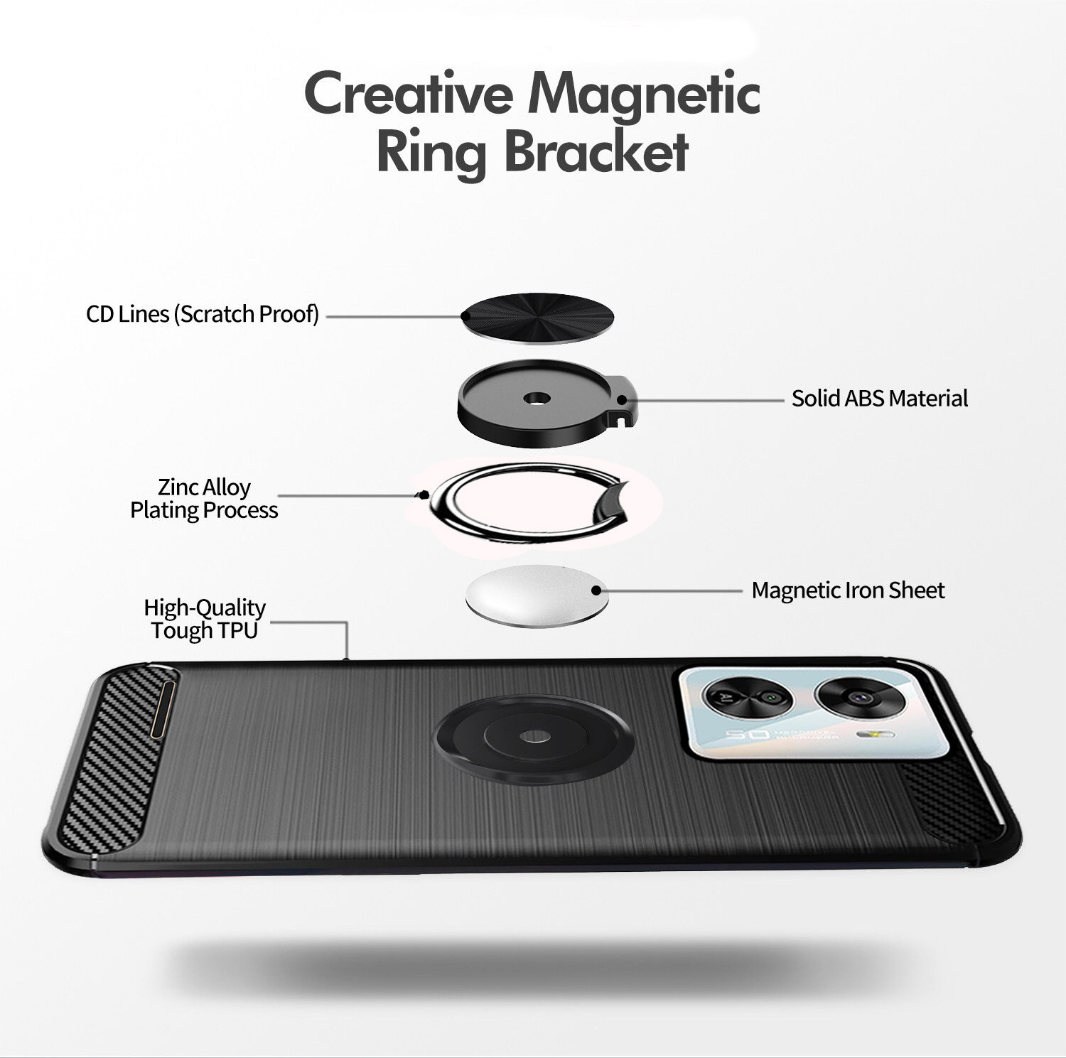 Image of Unistuff Back Cover for Lava Blaze Pro 5G (Black, Rugged Armor, Rubber, Pack of: 1)