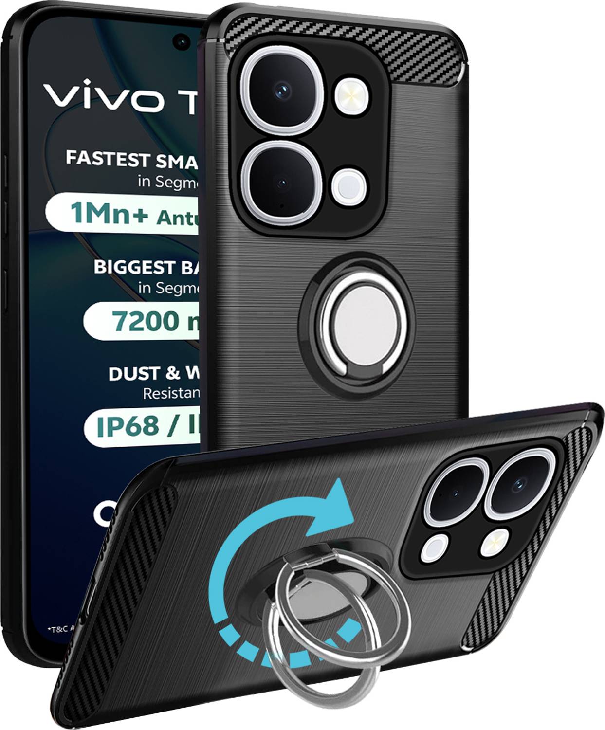 Unistuff Vivo T5X 5G Rubber Back Cover Black - Image 1