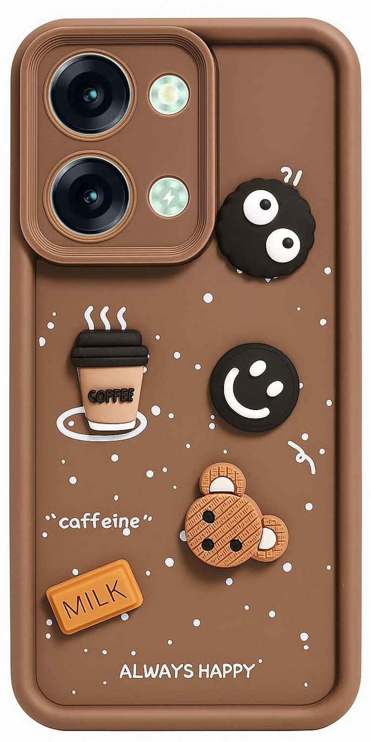Image of BINTAGE Back Cover for itel P683L / itel P40 Plus | Smile 3D Ball Bear |Milk cake Coffee Case