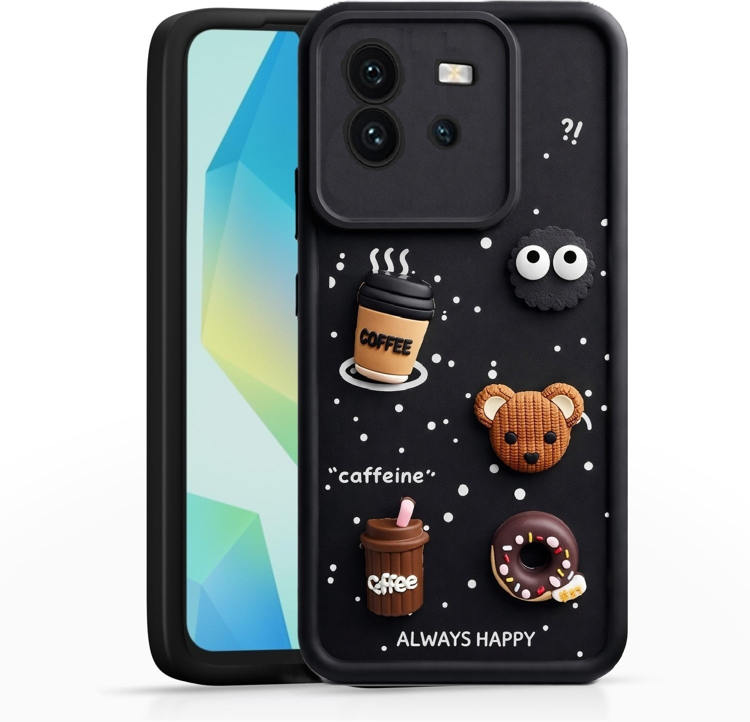 Image of BINTAGE Back Cover for IQOO l2202 old / Neo 6 5G | Smile Taddy |3D Ball Bear |Milk cake |Coffee Case
