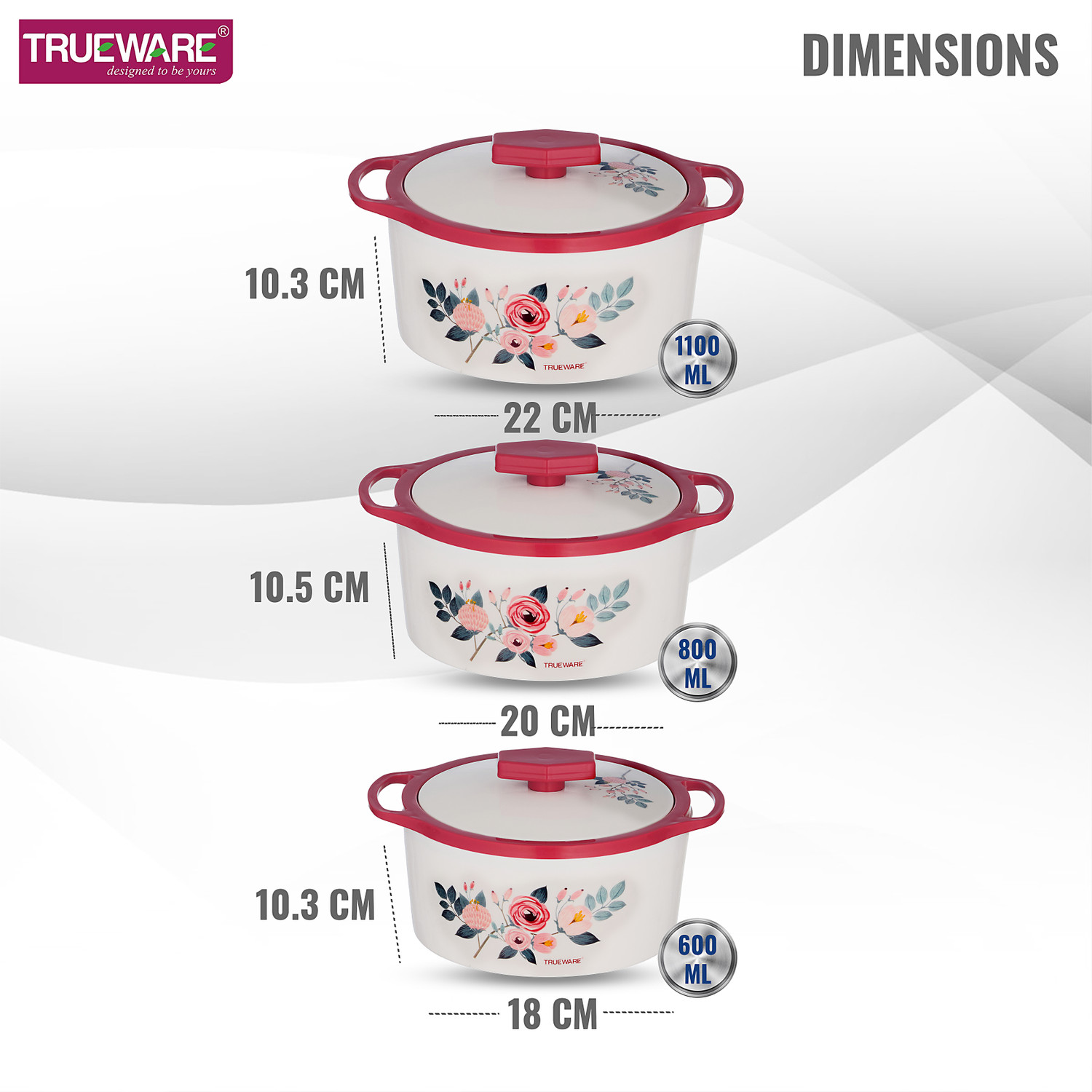 Image of Trueware Trueware Florra Inner Steel Outer Plastic Thermoware Casserole Set of 3 Pack of 3 Thermoware Casserole Set