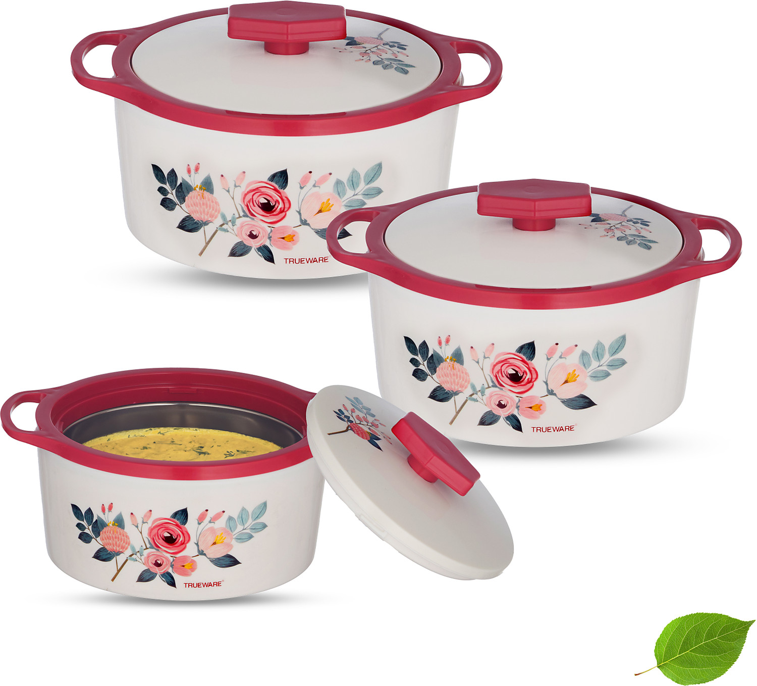 Image of Trueware Trueware Florra Inner Steel Outer Plastic Thermoware Casserole Set of 3 Pack of 3 Thermoware Casserole Set