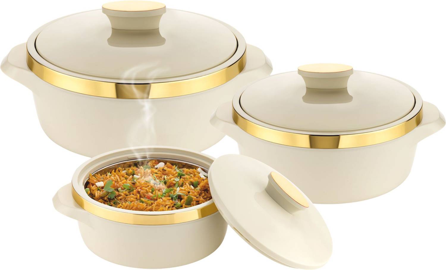 AURUMWARE 3 IVORY CASSEROLE COMBO Pack of 3 Thermoware Casserole Set