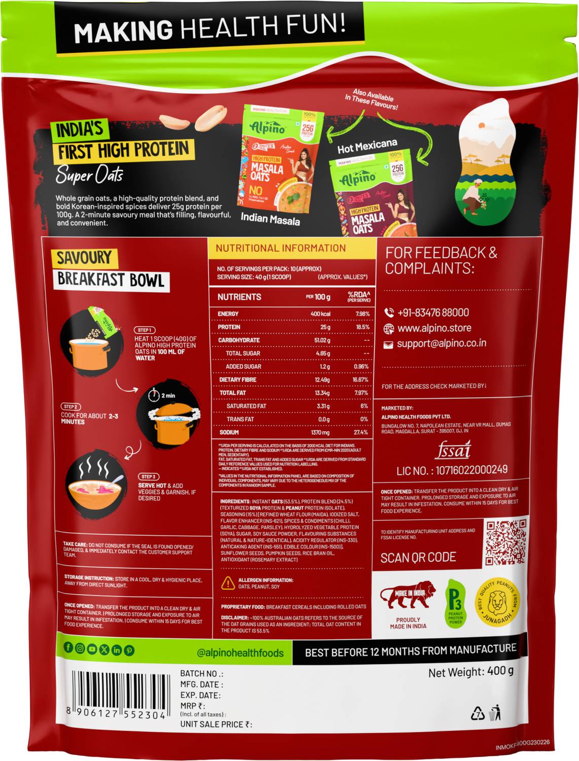 ALPINO High Protein Masala Oats 25g - Image 2