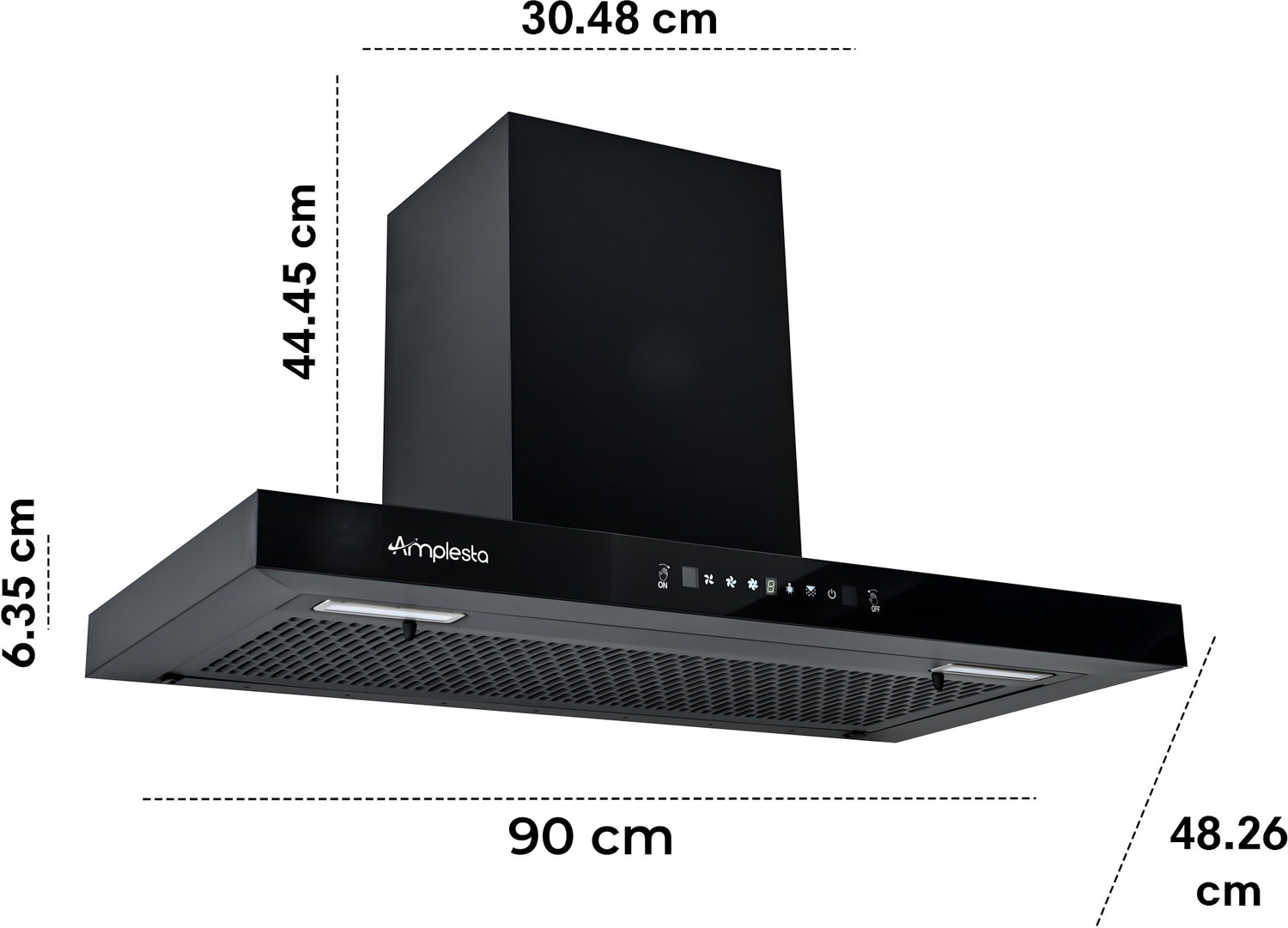 Image of Amplesta Sereno Auto Clean T-Shape 75cm, Touch & Gesture Control, Filterless, Low Noise 1350 CMH 75 cm Auto Clean Chimney