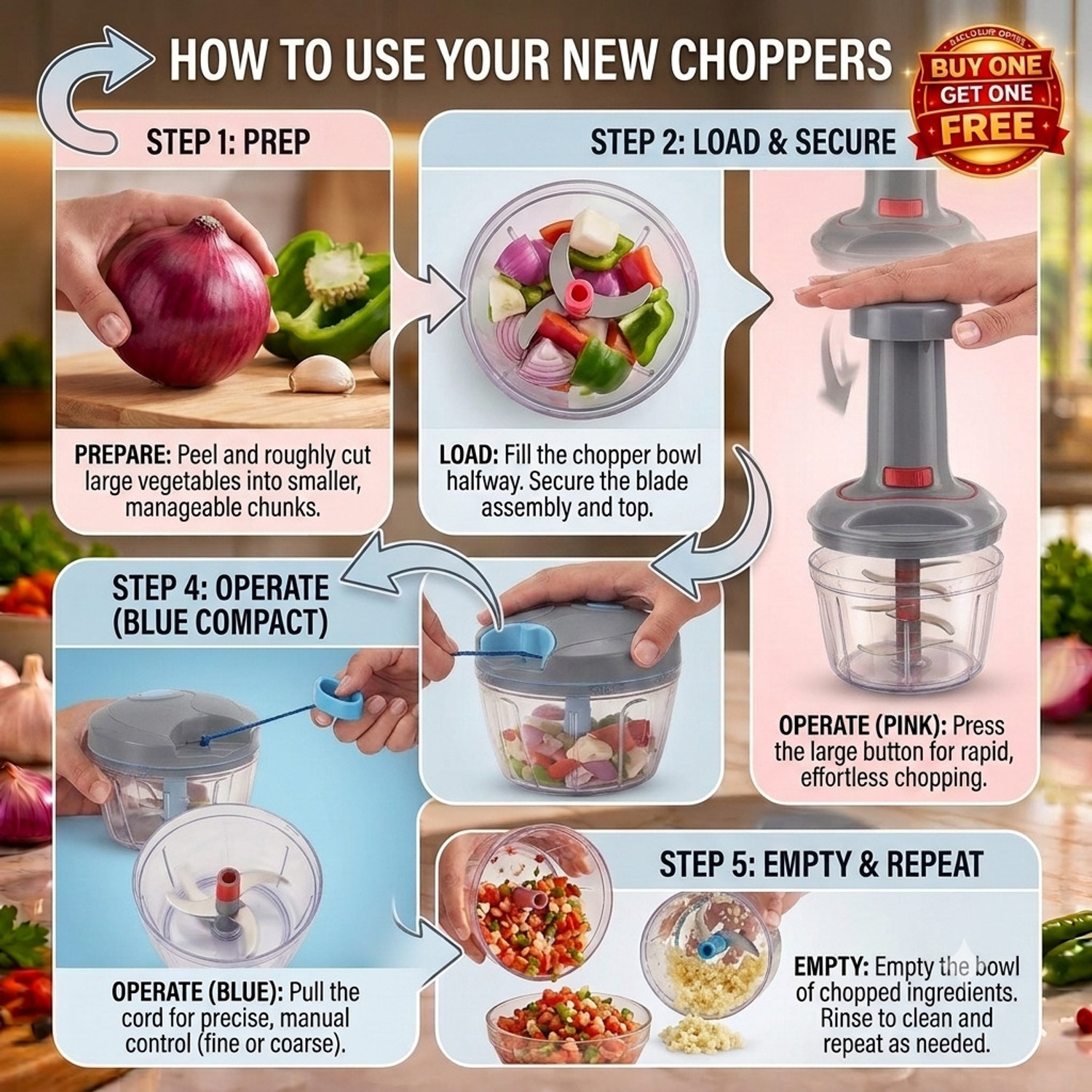 Image of fnk by fnk Chopper 650ML&450ML Capacity Pack of 2 (Buy 1 Get 1 Free Offer) Vegetable & Fruit Chopper